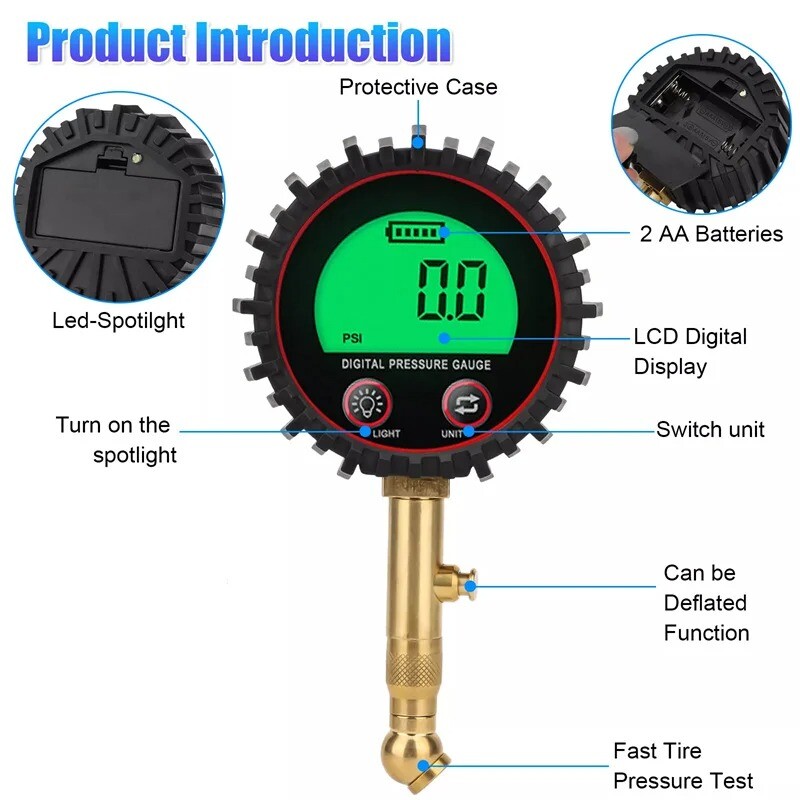 Support Pan European：Digital Tire Pressure Gauge Certified Air Pressure Tester Tire Inflator Manometer -DHL