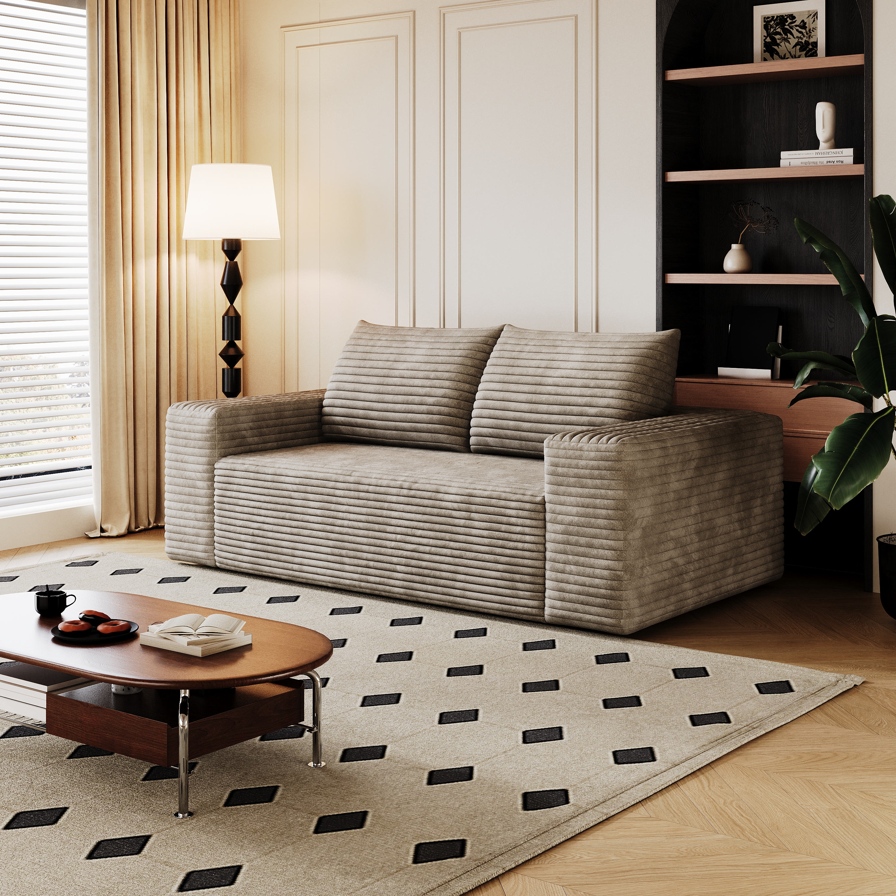 63 2Setaser Sofa,Corduroy Fabric,Deep Seat Couches,Comfy Loveseat Sofa,No Assembly,1pcs For Living Room, Bedroom,Conference Room ,Apartment,Camel
