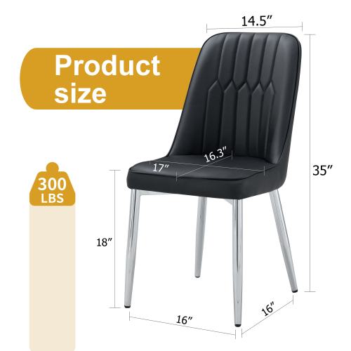 4 Modern Dining Chairs, Smooth PU Leather Backrest And Silver-toned Metal Legs For A Comfortable Home Experience For Kitchens, Bedrooms And Offices.