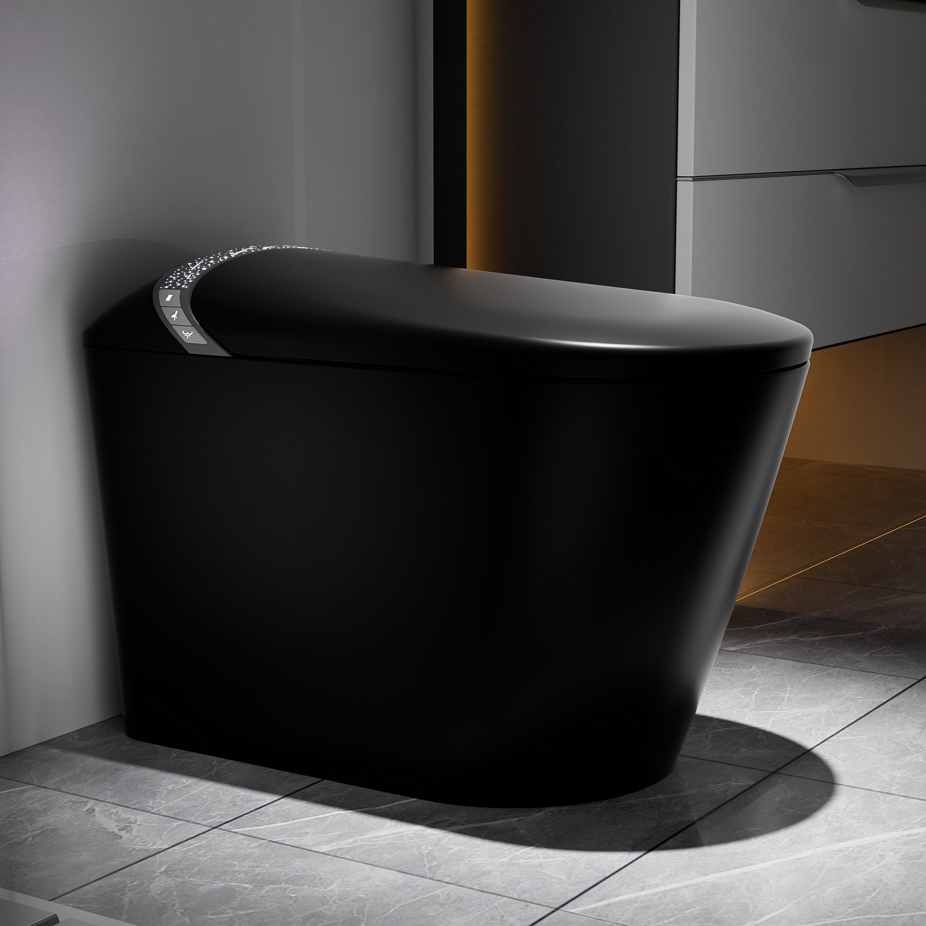 Starry Night Light Smart Toilet With Bidet Built In,  Modern Design For  Bathroom, Auto Open Close Seat, Foot Sensor, LED Display,Night Light, Warm Water & Dryer,Matte Black - Image 1