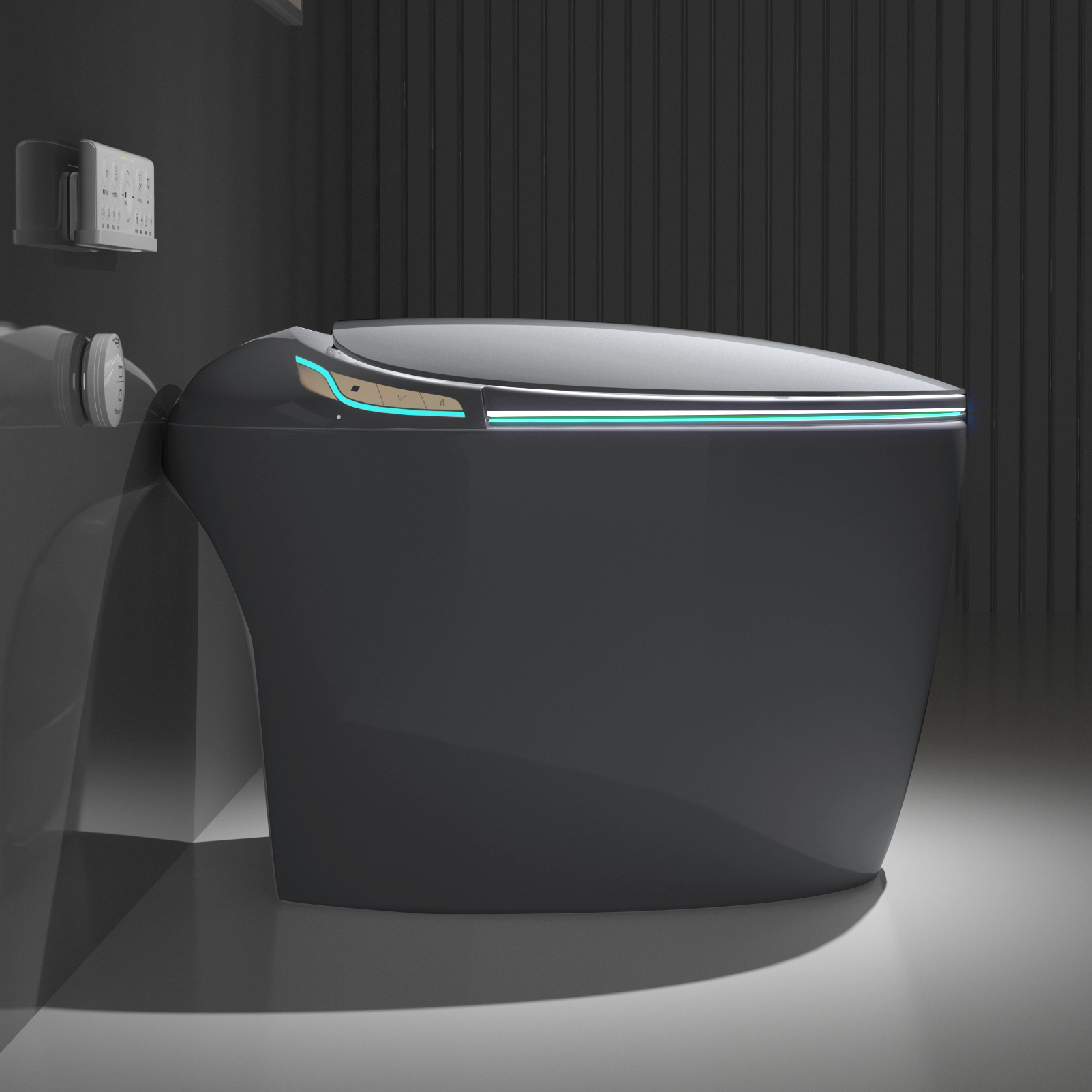 Unique Smart Toilet With Bidet Built In, Intelligent One Piece Toilet For Modern Bathroom, Auto Open Close Seat, Foot Sensor, LED Display,Night Light, Warm Water & Dryer,Grey
