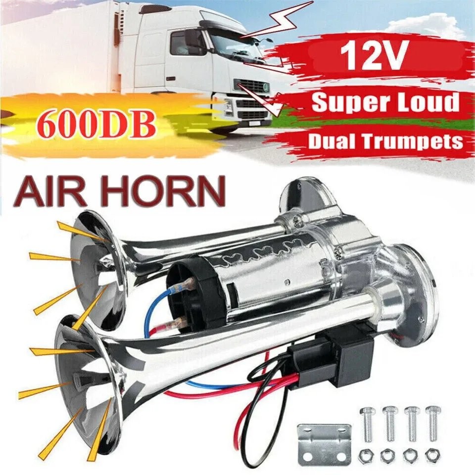Support Pan European：600DB Fog Horn Air Horn Compressed Air Dual Trumpet Fanfare Horn Car Truck Boat 12V