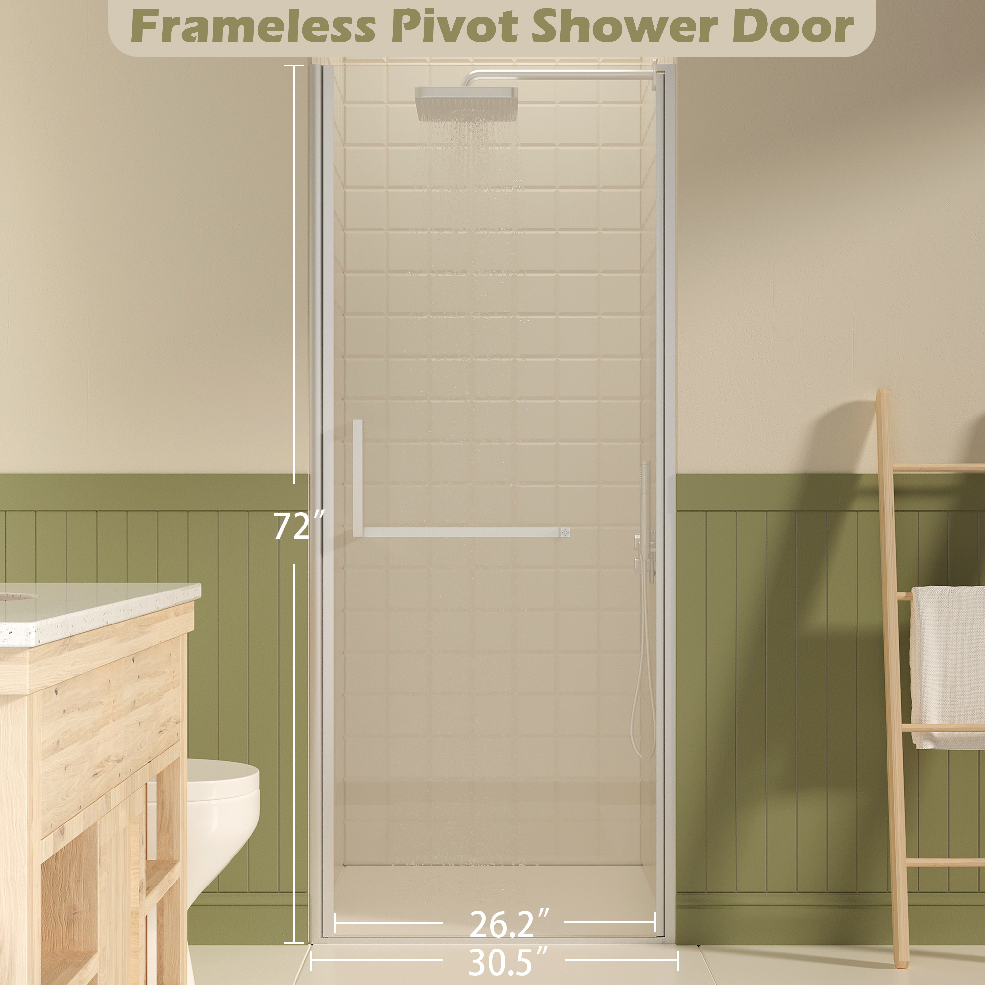 29-30 W  72 H Frameless Pivot Shower Door, Pivot Swing Shower Glass Doors With 1 4 6mm  SGCC Clear Tempered Glass,Explosion-Proof Film, Reversible Installation, Brushed Nickel