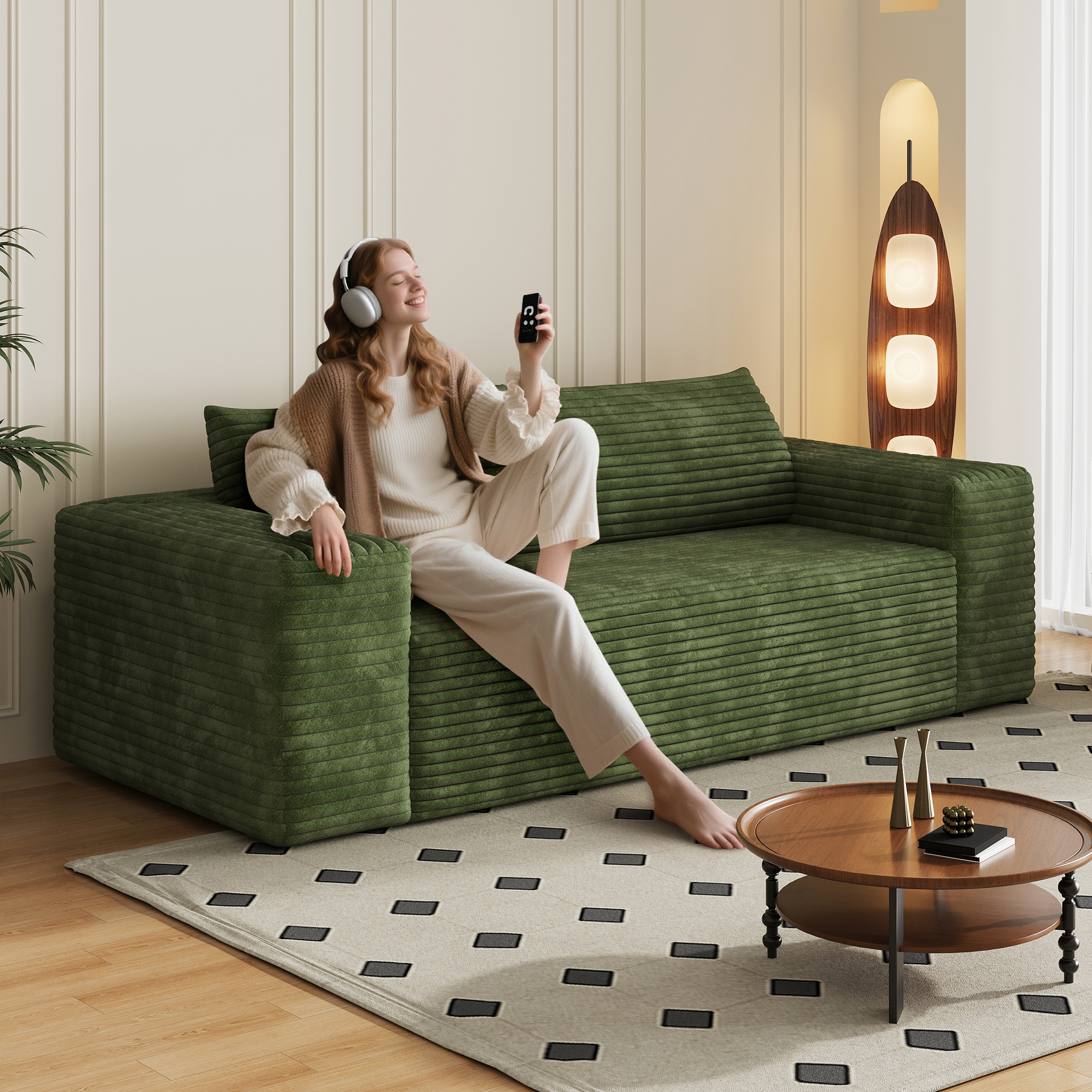 78.8 3Setaser Sofa,Corduroy Fabric,Deep Seat Couches,Comfy Loveseat Sofa,No Assembly,1pcs For Living Room, Bedroom,Conference Room ,Apartment,Green