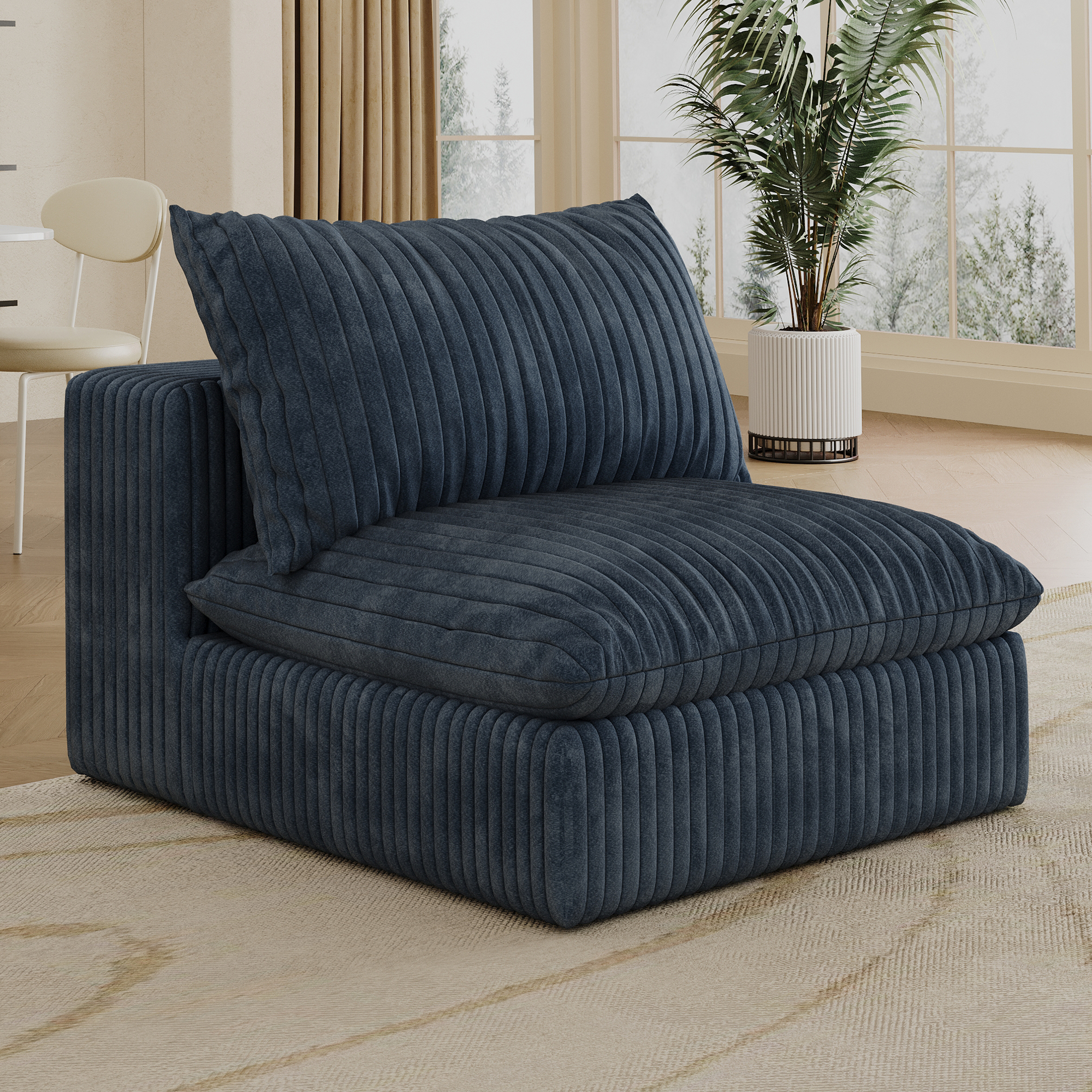 Cloud Sofa,Corduroy Fabric,Deep Seat Couches,Double-layer Design,Removable  Cushion,No Assembly, DIY Combination For Living Room, Bedroom,Conference Room ,Apartment,Blue