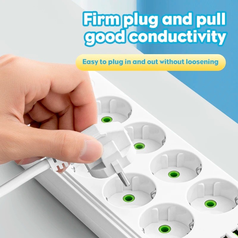 Support Pan European：Power Strip 8-Way Multi-Outlet With Type-C And 4 USB Sockets EU