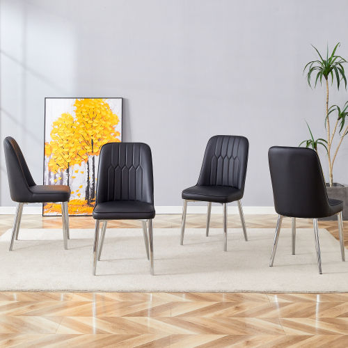 4 Modern Dining Chairs, Smooth PU Leather Backrest And Silver-toned Metal Legs For A Comfortable Home Experience For Kitchens, Bedrooms And Offices. - Image 1