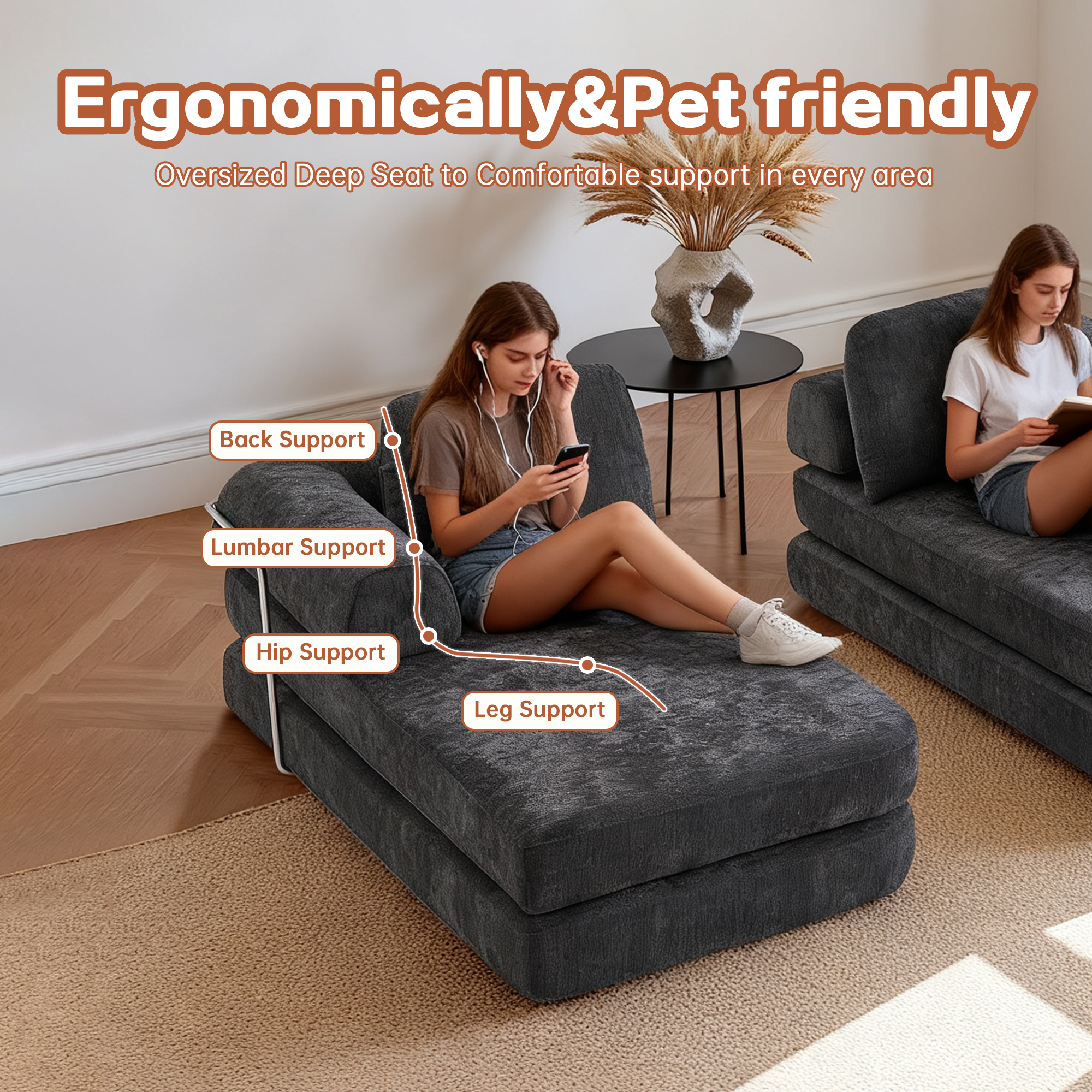 104 Boneless Sofa — Sectional Compressed Couch with Chaise — photo 4