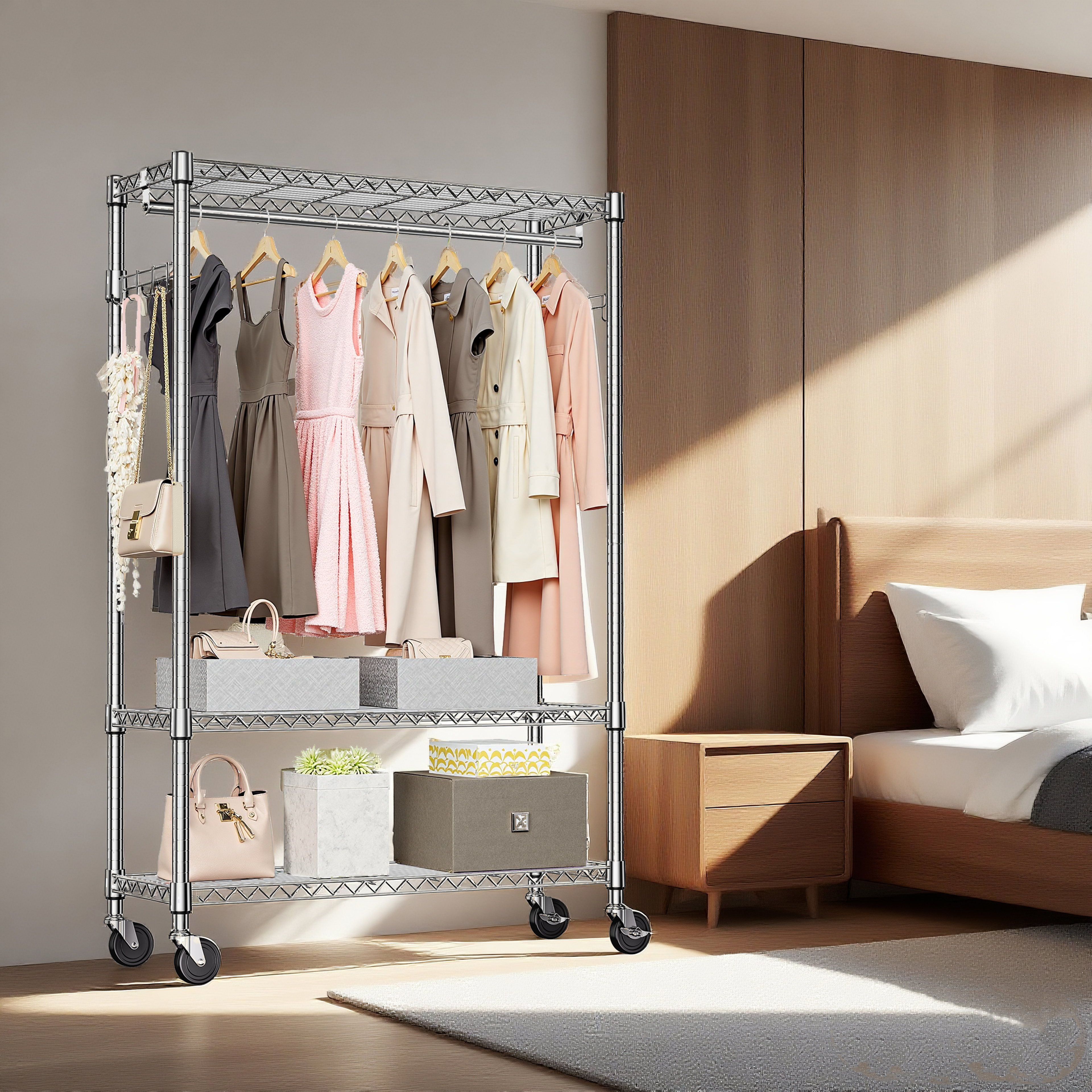 Chrome Rolling Garment Rack, picture 3 of 4