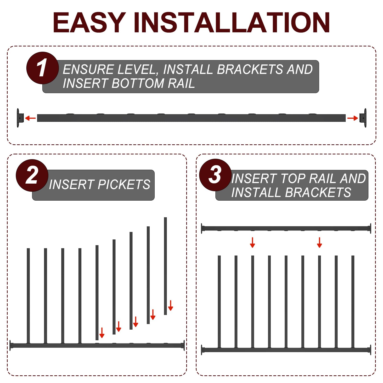 28 In. H X 4 Ft W Black Metal Stair Railing Kit With Balusters For Residential And Commercial Use
