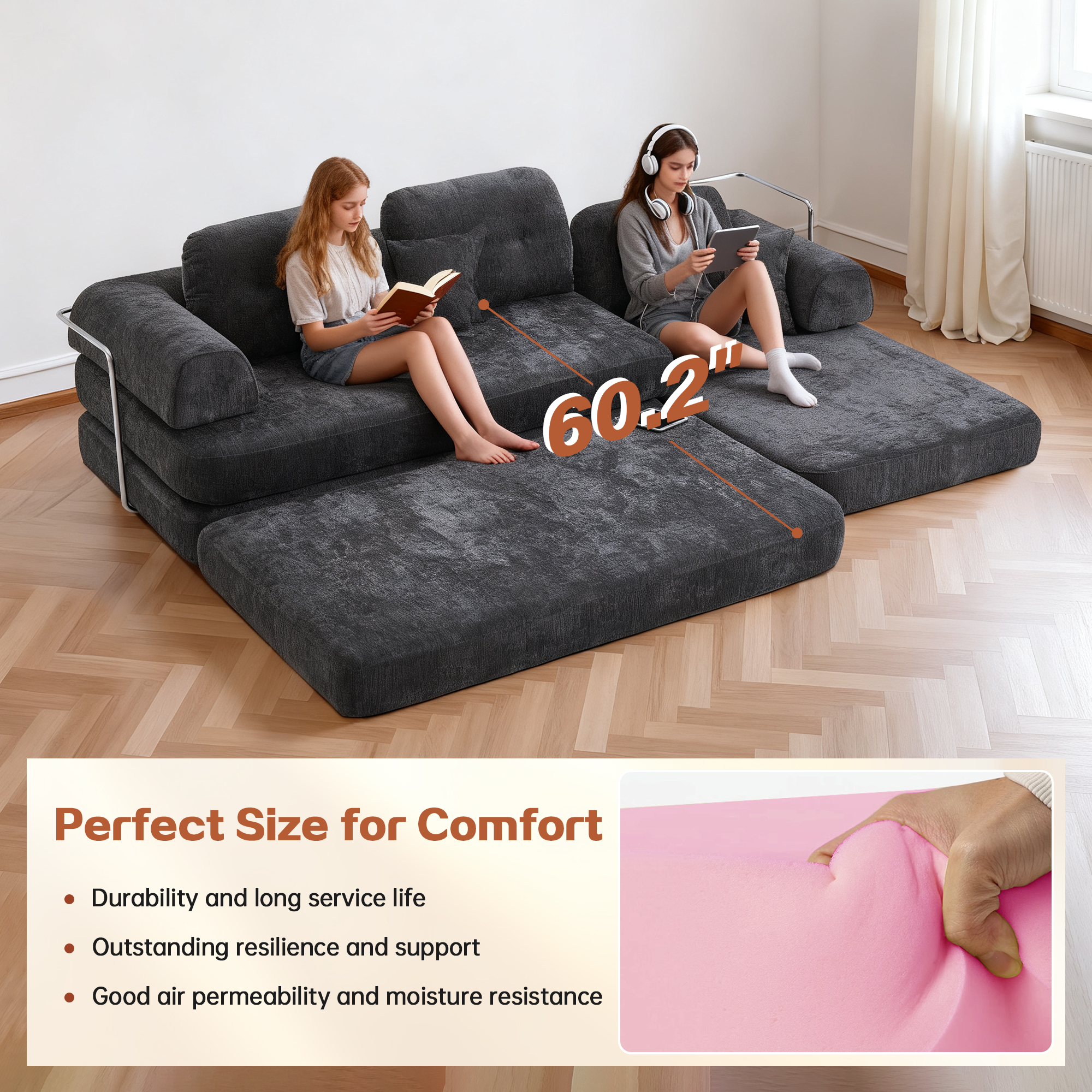 104 Boneless Sofa — Sectional Compressed Couch with Chaise — photo 2