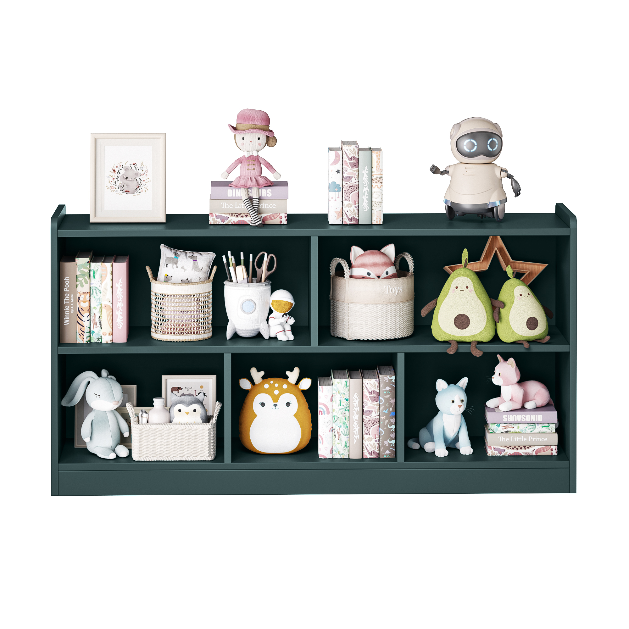 Wooden Storage Cabinet With 5 Sections, Montessori Kids Bookshelf And Toy Organizer For Nursery, Playroom & Classroom - Image 1
