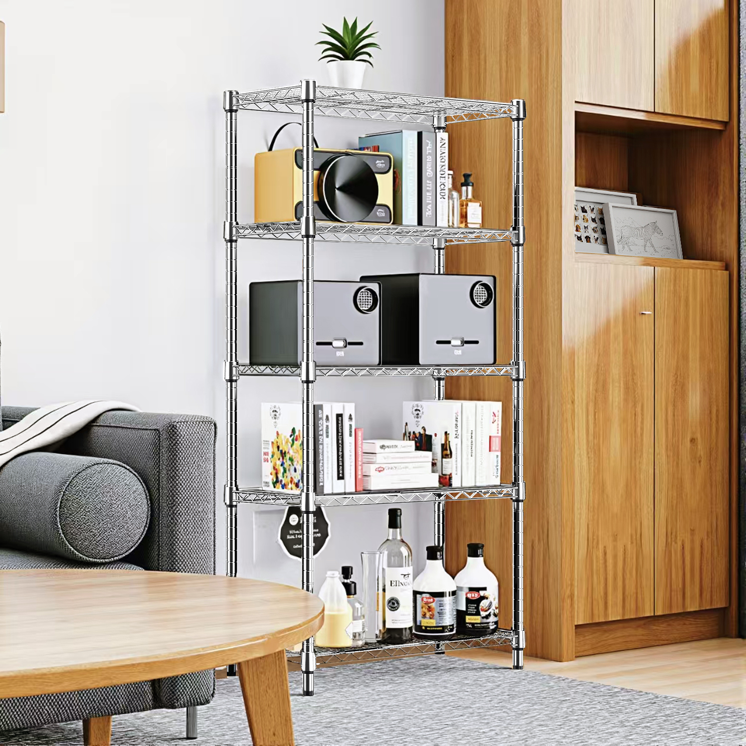 1250 Lbs Steel Heavy Duty 5-Tier Utility Shelving Unit Steel Organizer Wire Rack For Home,Kitchen,Office,Chrome  13.8  D X 23.6  W X 62.4  H