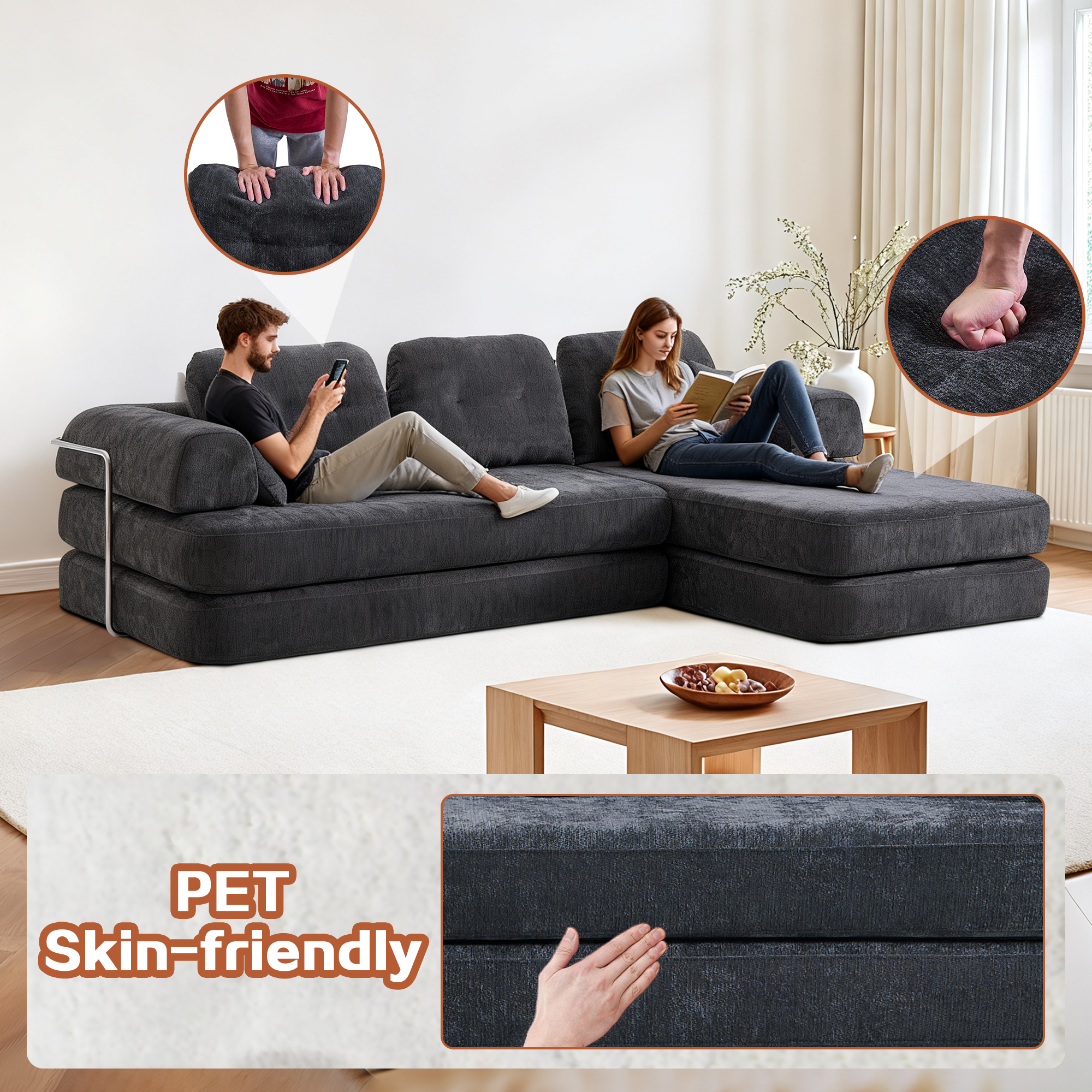 104 Boneless Sofa — Sectional Compressed Couch with Chaise — photo 3