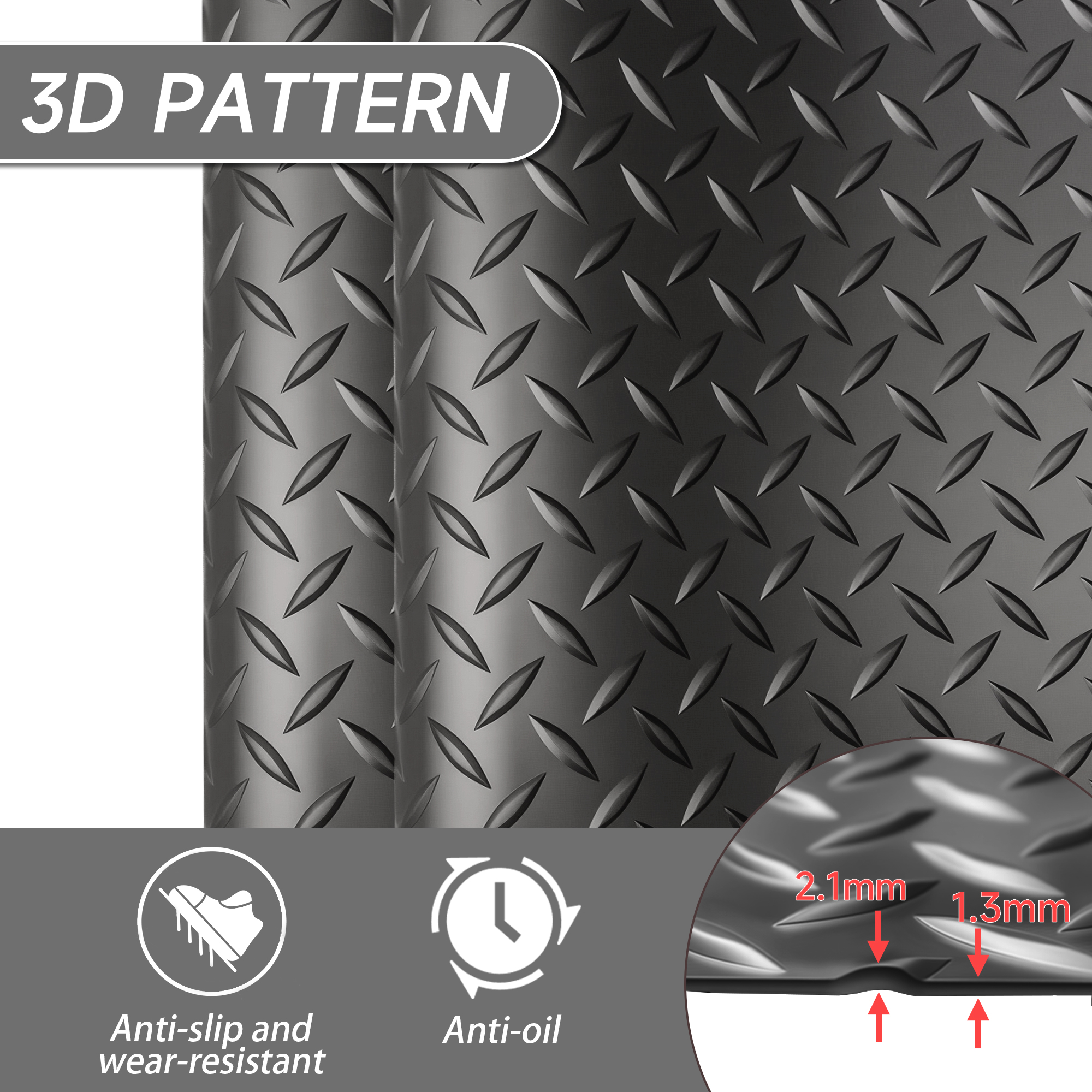 Thickened Diamond 4 Ft. X 10 Ft. Black PVC Garage Flooring Rolls 40 Sq. Ft.
