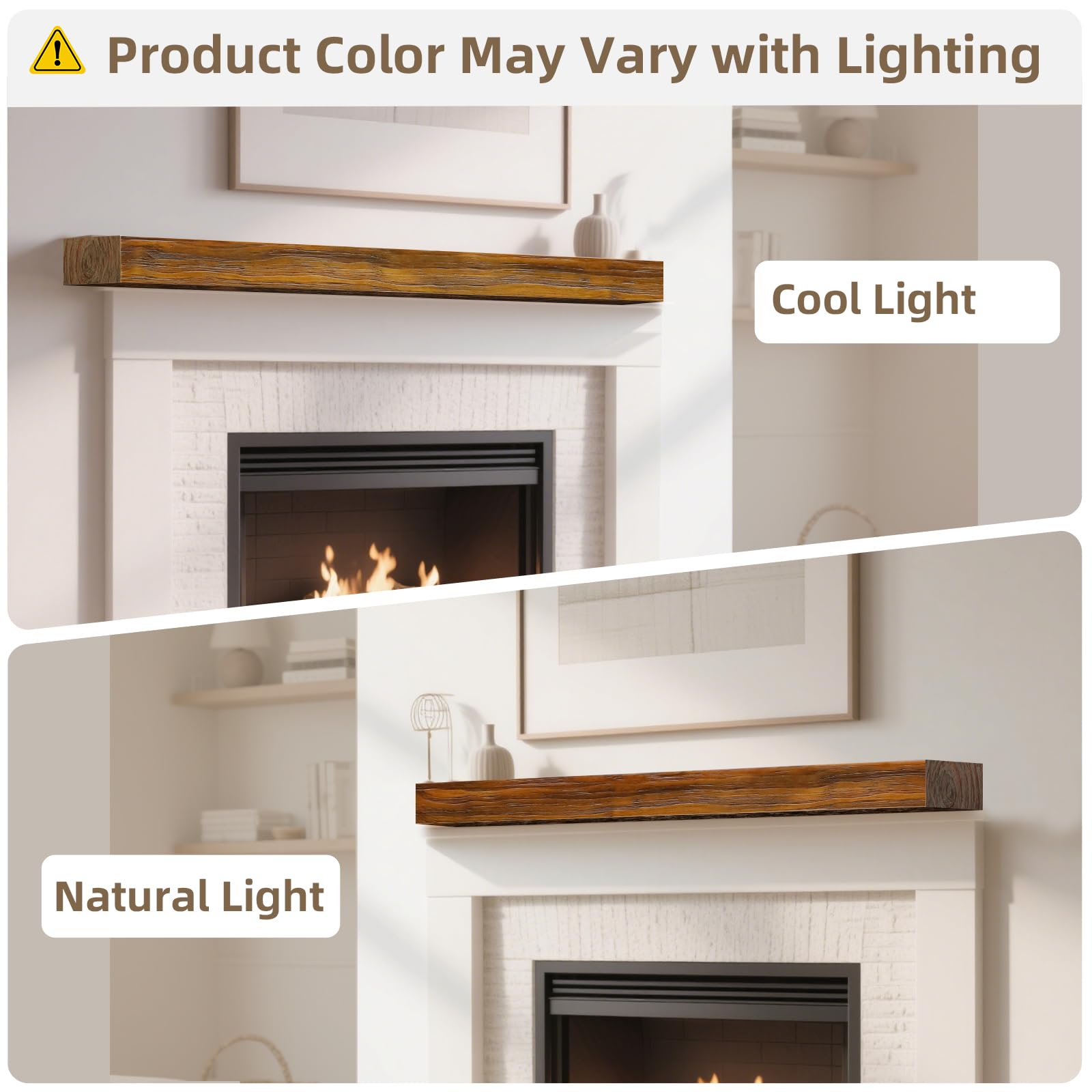 Fireplace Mantel, Wood Floating Fireplace Shelves,Wall Mounted Wooden Display Shelving,Handcrafted Wood Brack,Natural Mantels Over Fireplace,48  X 8  X 3 -Dark Chocolate