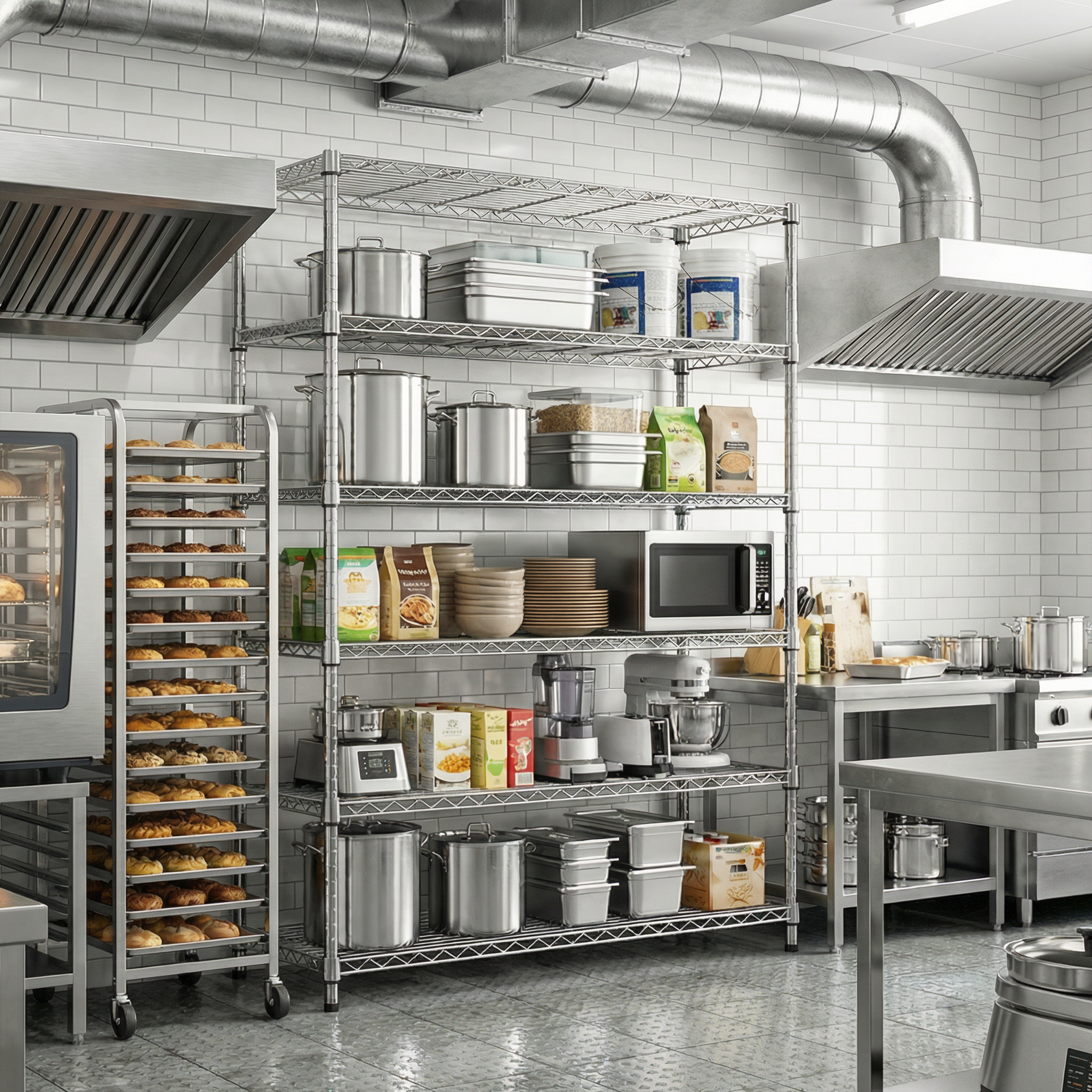 6 Tiers Storage Shelves Load 2100LBS, Metal Shelving Wire Metal Shelving Unit Shelves For Storage Adjustable Garage Shelving For Pantry Kitchen Garage Chrome 17.7  D X 47.3  W X 82.4  H