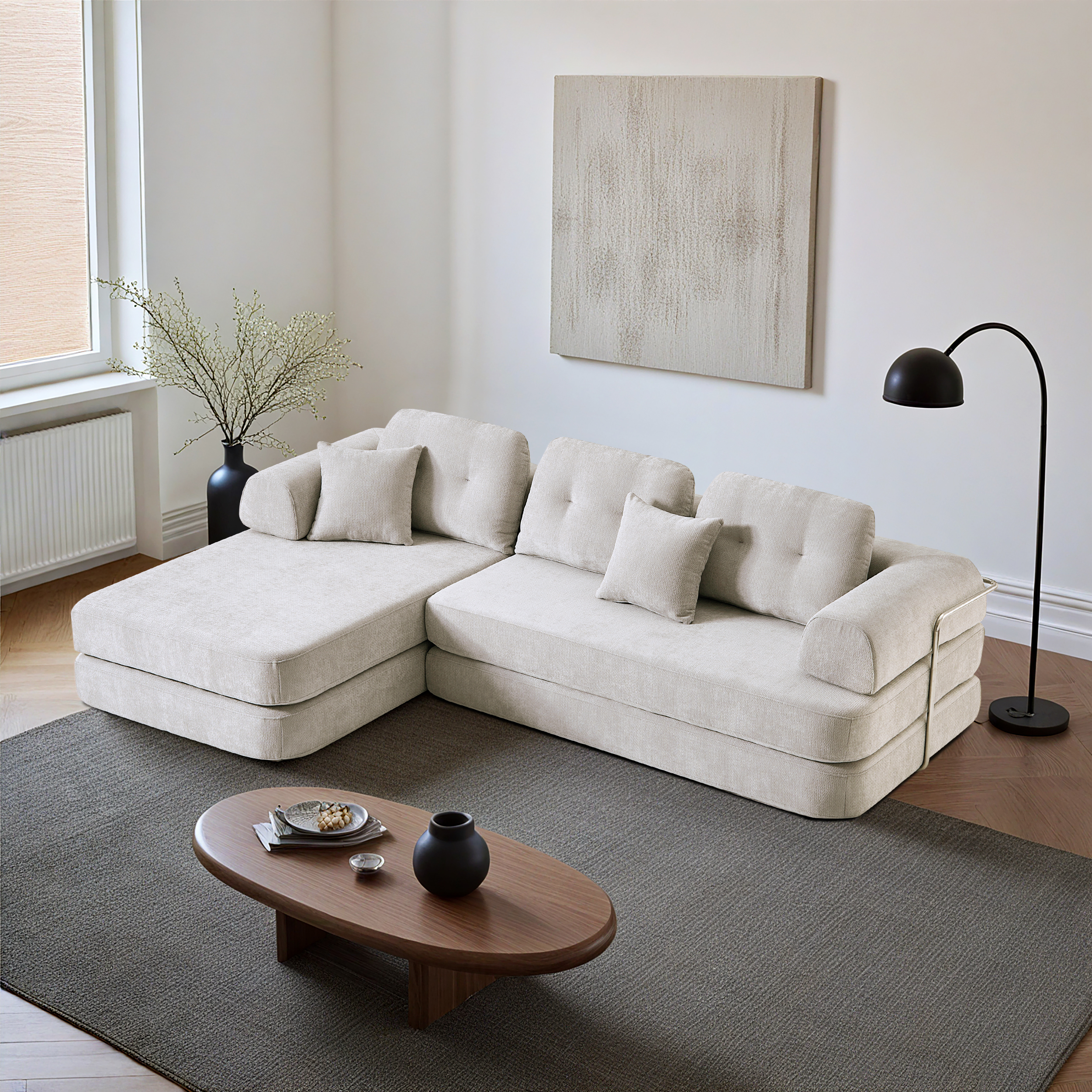 104  Boneless Sofa,Sectional Compressed Couch With Chaise, Deep Seat Modular Sectional Sofa Chenille Memory Foam Sofa Boneless Couches For Living Room Bedroom, No Assembly Required