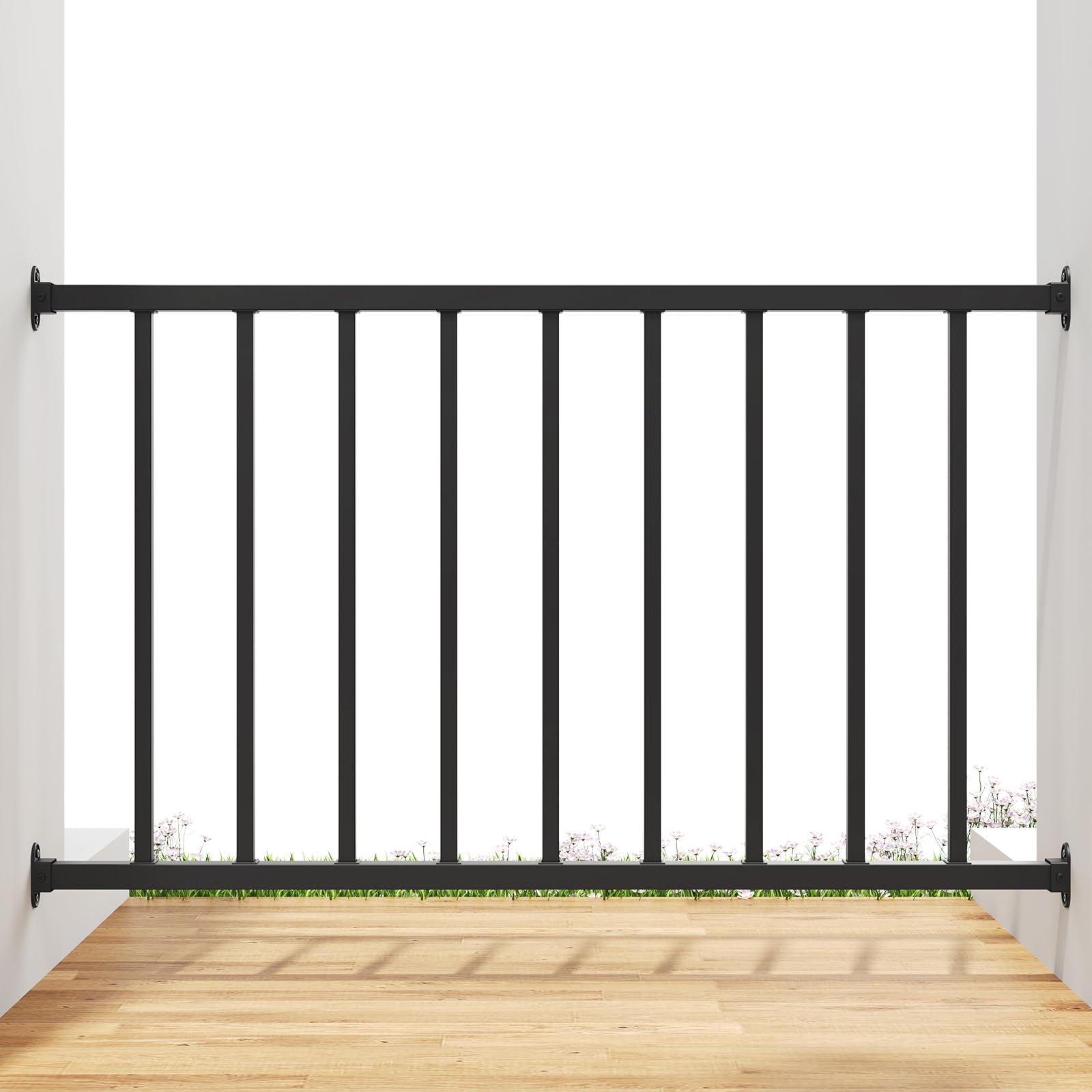 28 In. H X 4 Ft W Black Metal Stair Railing Kit With Balusters For Residential And Commercial Use - Image 1