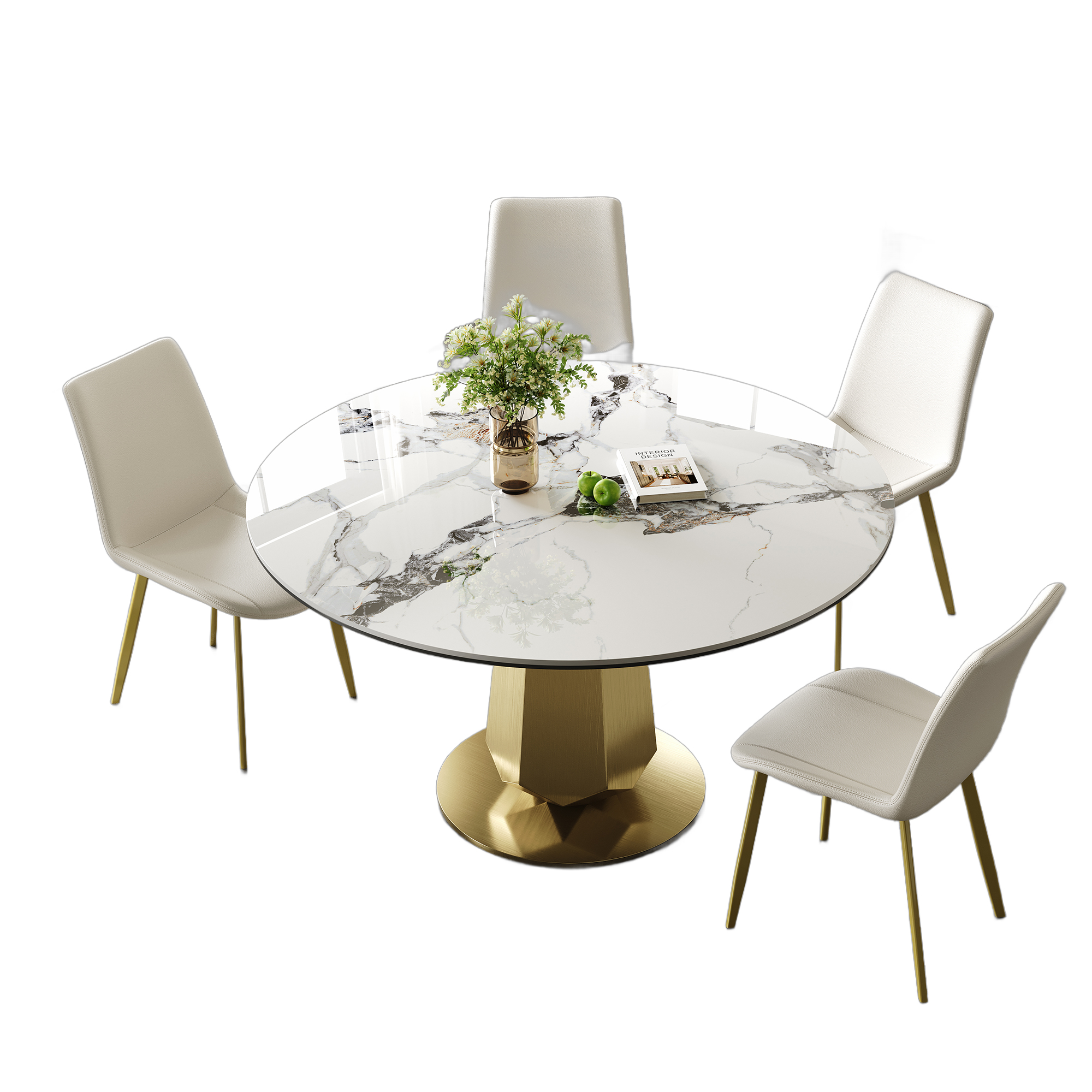 53 Inch Luxury Round Dining Table With Sintered Stone Top  Modern Kitchen Table For 4-8 People  Gold Stainless Steel Base & Easy Assembly  Space Saving Breakfast Table For Apartments And Small Spaces