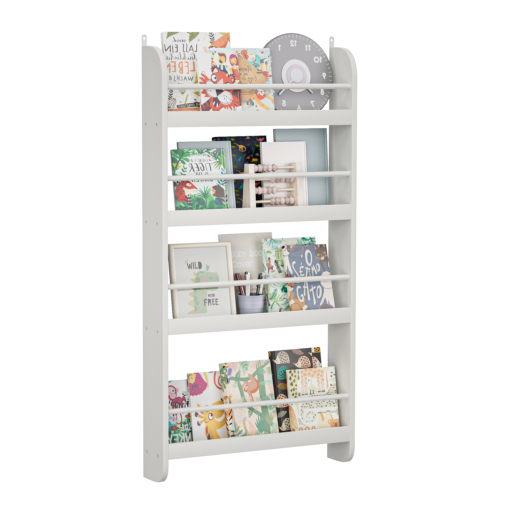 4-Tier Kids Bookshelf, Wall Mounted Kids Bookcases Organizer For Toys And Books - Image 1