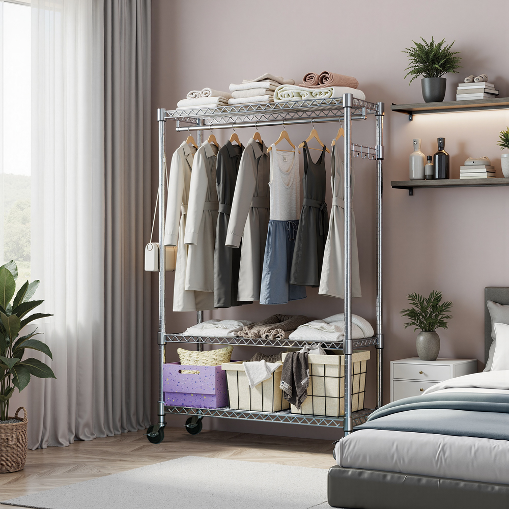 Chrome Rolling Garment Rack, picture 2 of 4