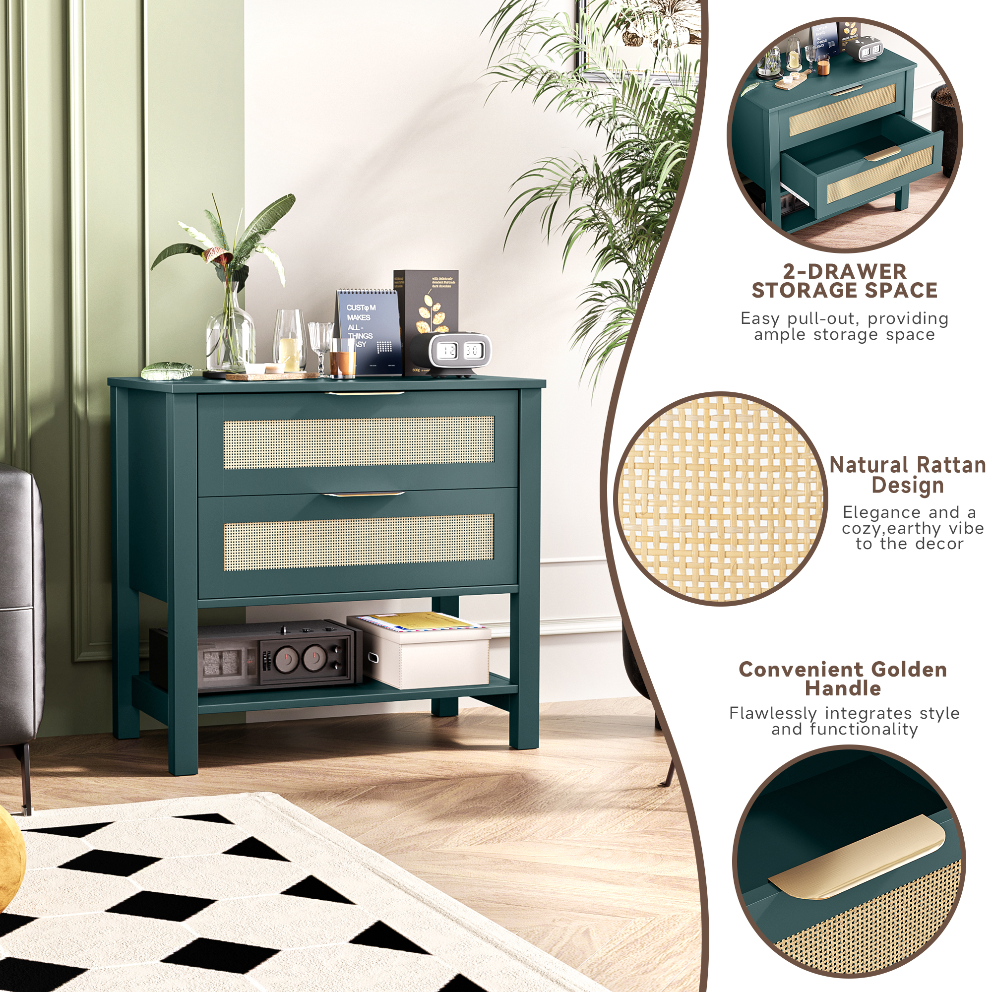 Rattan Nightstand with Drawers, picture 4 of 4