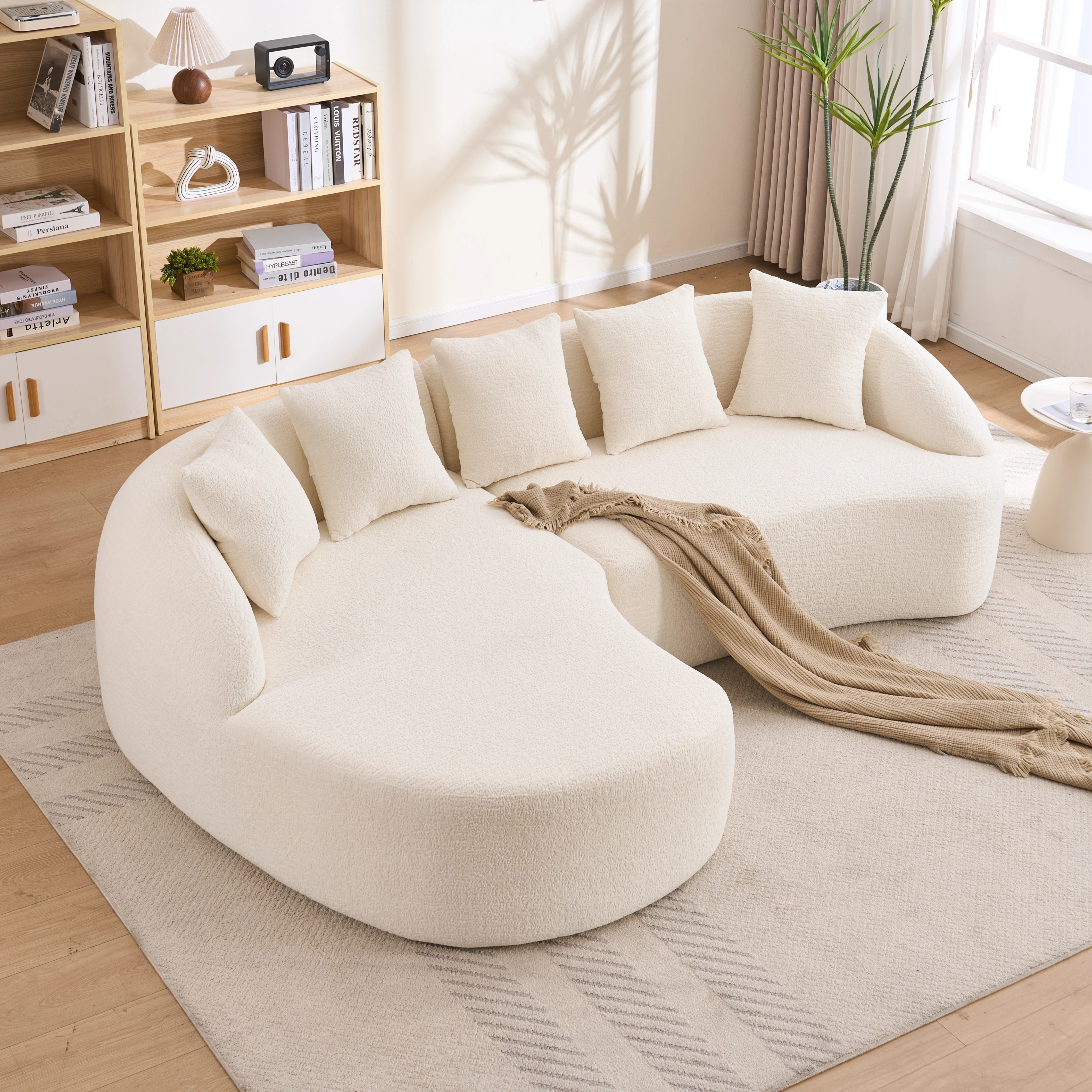 New Boneless L-Shape Sectional Sofa With Curved Chaise White Modular Chenille Compression Couch 30D High-Density Foam Minimalist Modular Couches Sleeper For Living Room Bedroom Apartment Lounge.