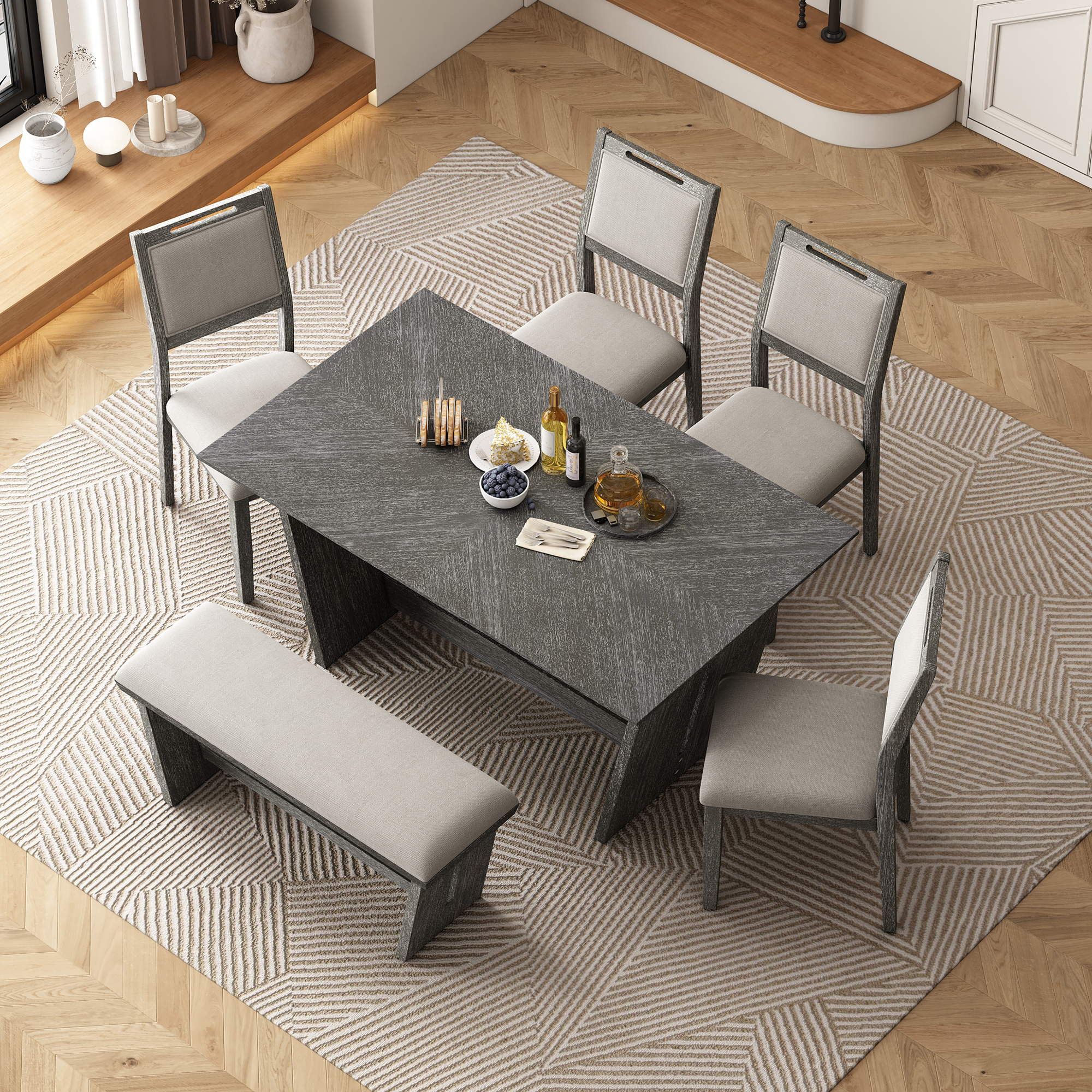 TREXM 6-Piece Retro Dining Table Set for 6 60 Wood Kitchen Table — photo 3