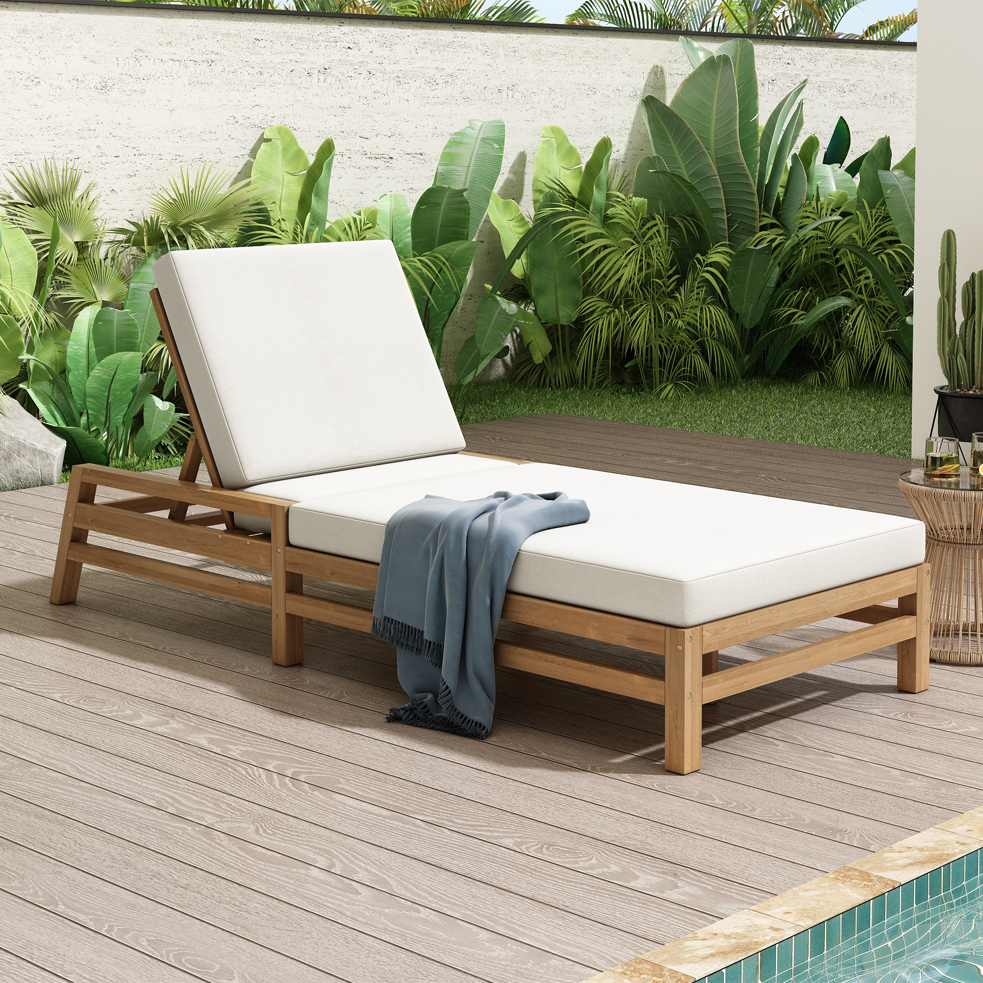 Acacia Wood Chaise Lounge, picture 2 of 4