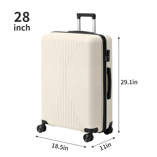 Non-TSA Customs Lock 3-in-1 PP Trolley Case, 20in, 24in, 28in, PP Off-white