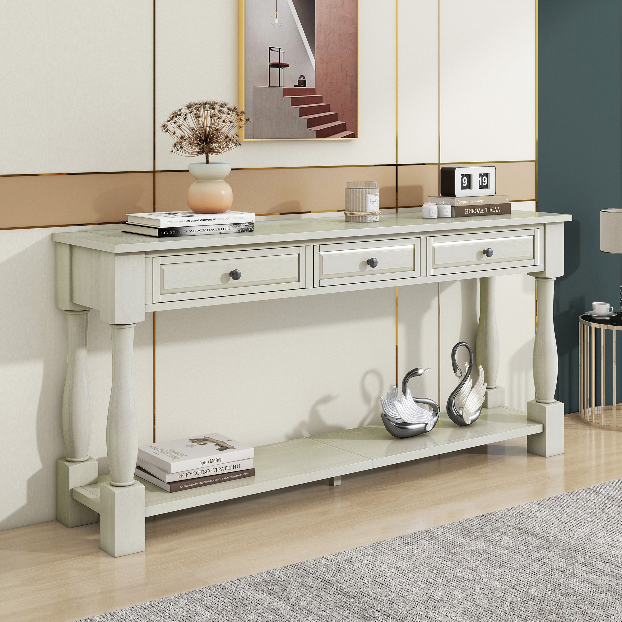 Console Table with Drawers and Shelf, picture 3 of 4