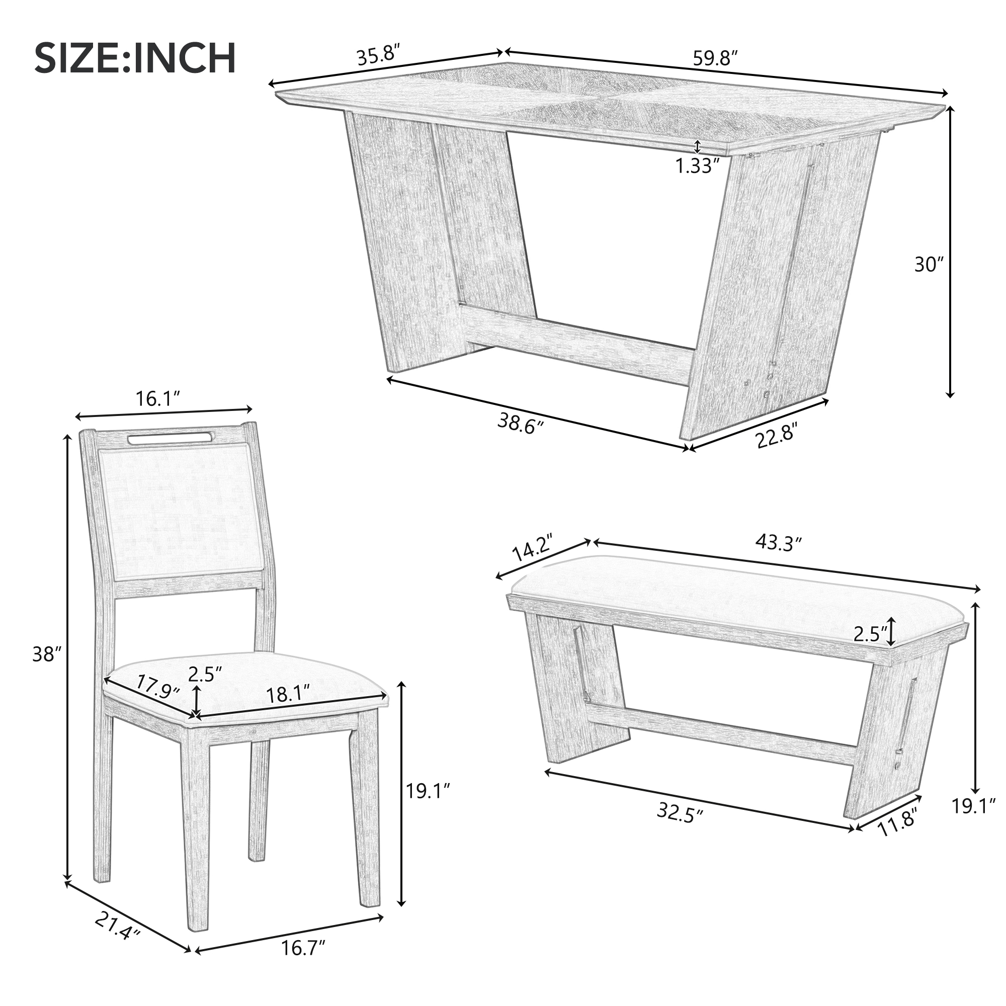 TREXM 6-Piece Retro Dining Table Set for 6 60 Wood Kitchen Table — photo 4