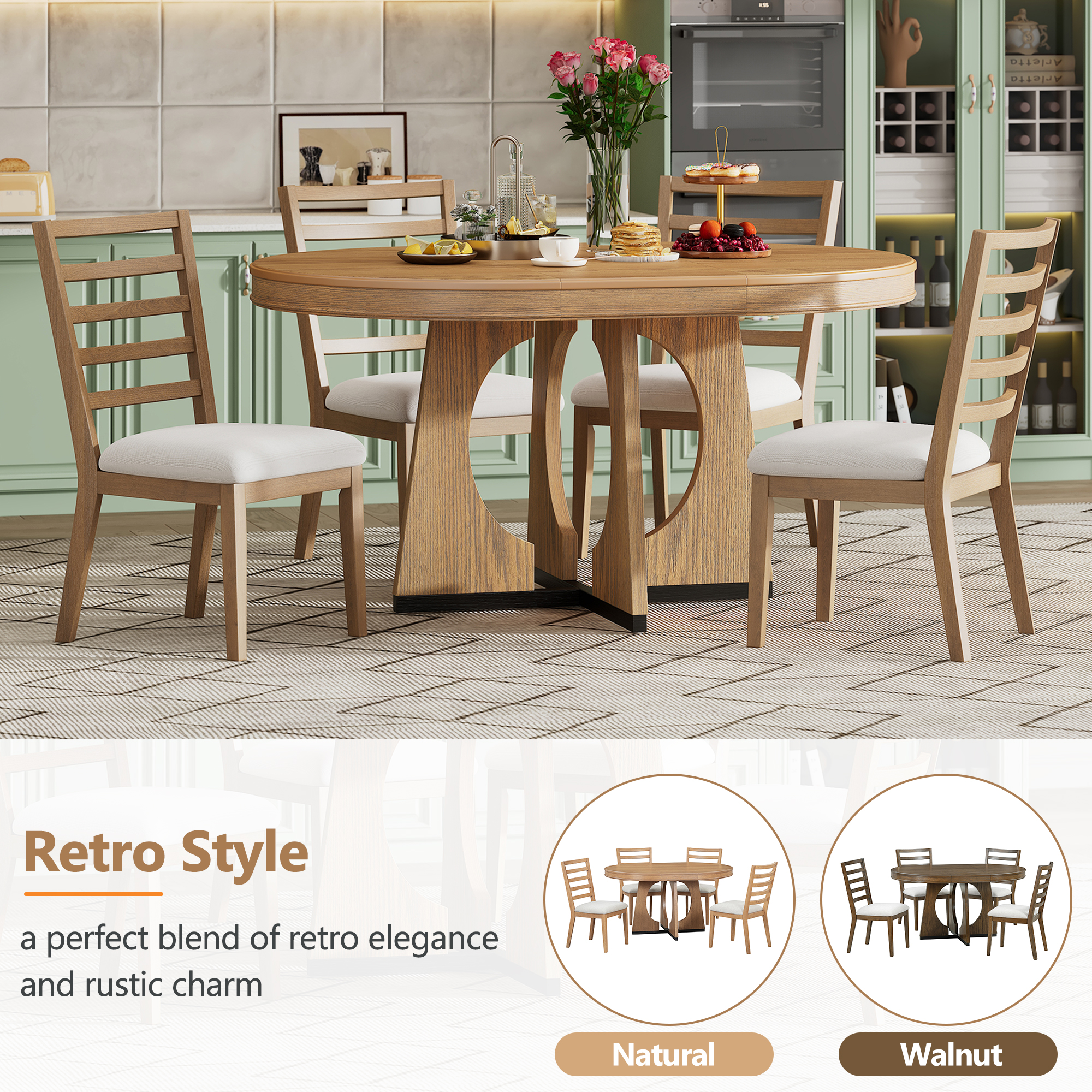 TREXM Round Dining Table for 4 with Chairs Set Extendable Dining — photo 5