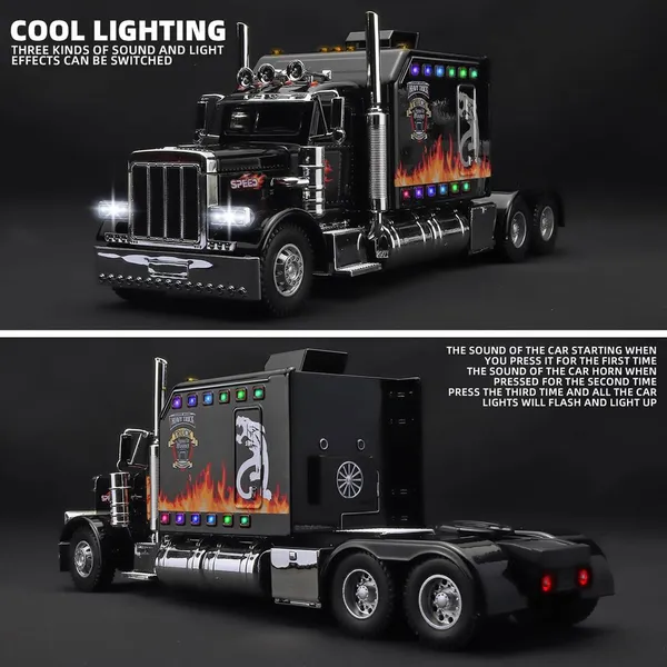 Semi Truck Toys For Boy Heavy Trucks,Metal Diecast Trucks Model Pull Back Cars With Light And Sound,Truck And Trailer Toys For Boys,Toy Trucks For Boys Age 4-8