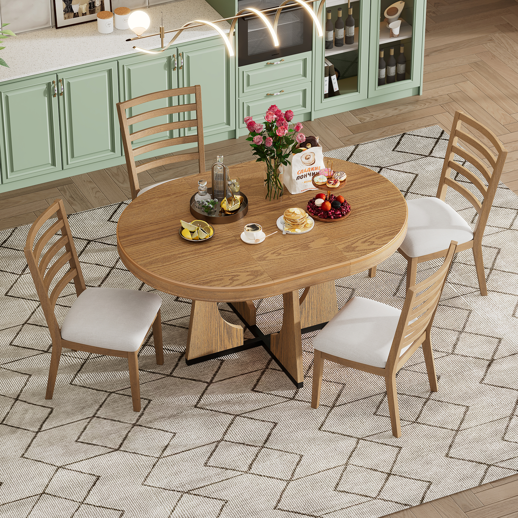 TREXM Round Dining Table for 4 with Chairs Set Extendable Dining — photo 4