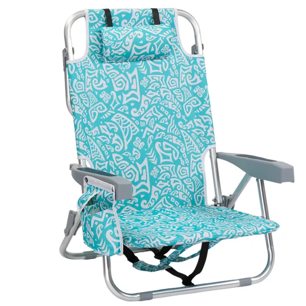 1 PCS Aluminum Beach Chair, 8.5 Inch Seat Height Teal Tribal Pattern, Adjustable Folding Chair With… image 3