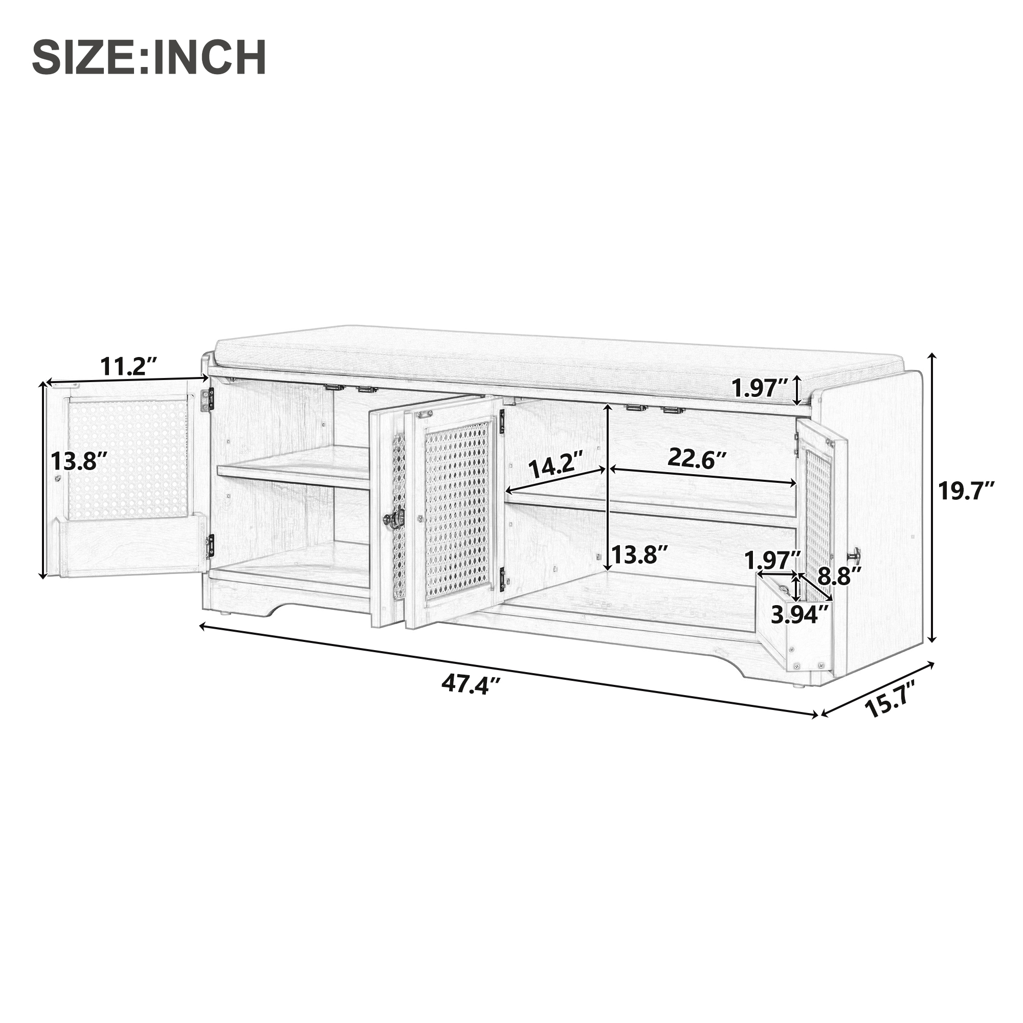 Wood Storage Bench with Cushion, picture 3 of 4