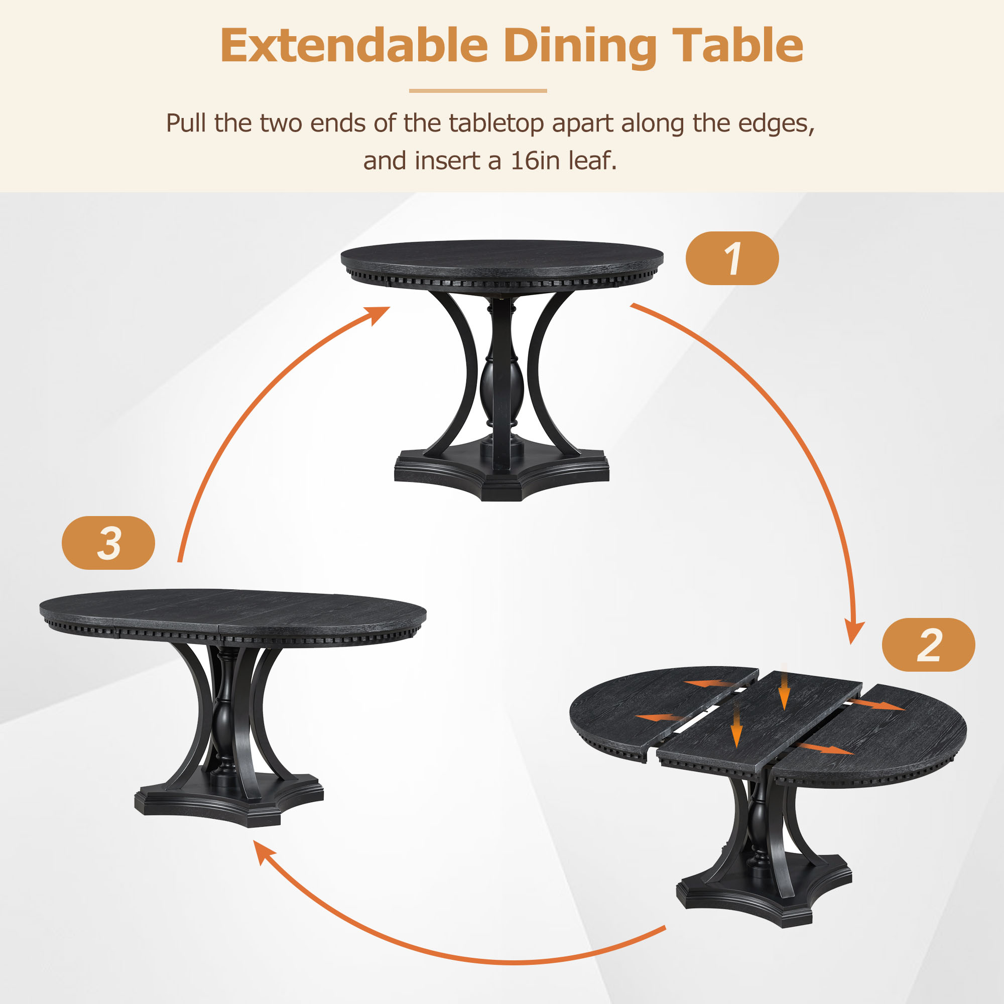 TREXM Retro 5-piece Dining Set Extendable Round Table and 4 — photo 5