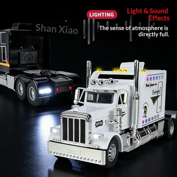 Semi Truck Toys For Boy Heavy Trucks,Metal Diecast Trucks Model Pull Back Cars With Light And Sound,Truck And Trailer Toys For Boys,Toy Trucks For Boys Age 4-8