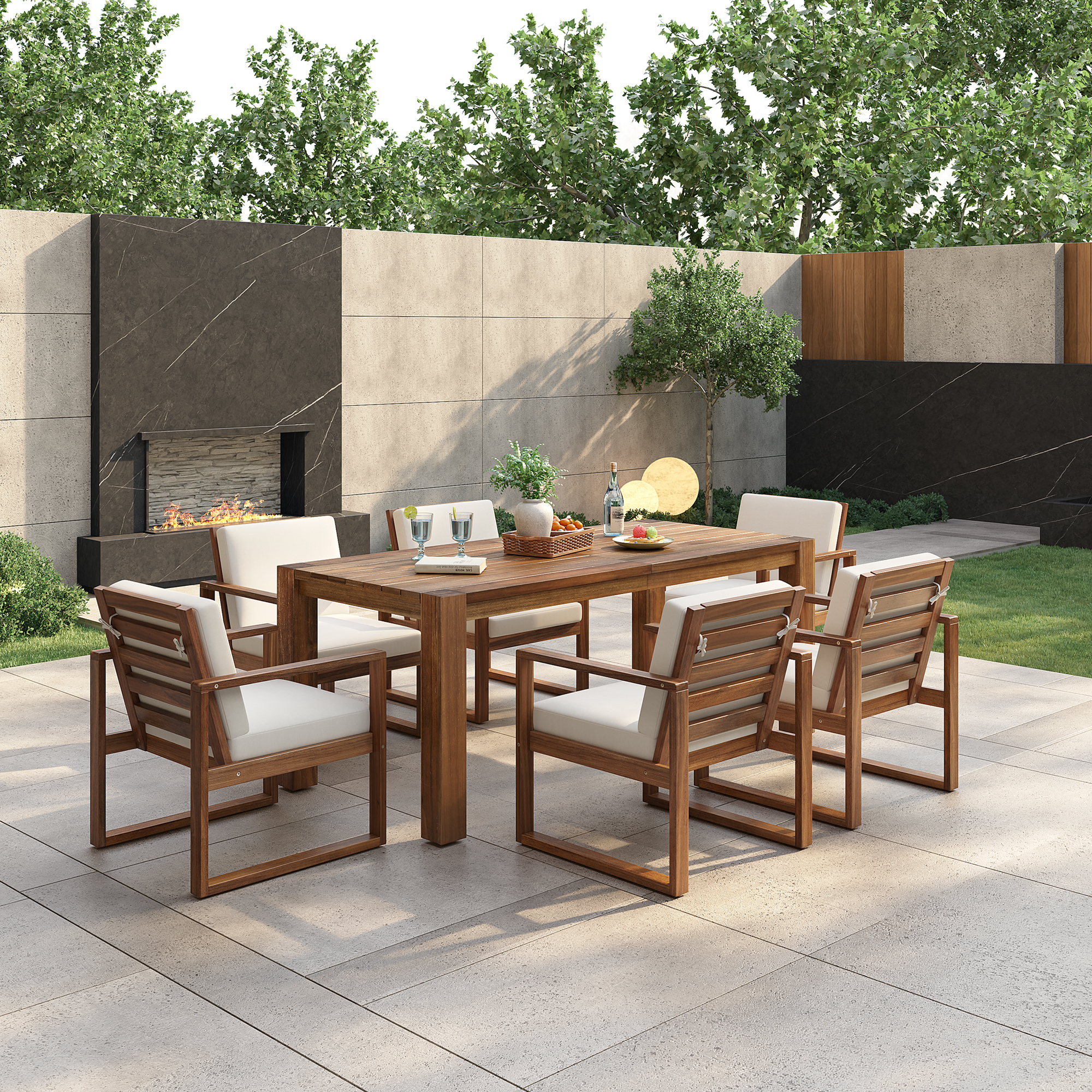 TREXM Patio Table and Chairs Set Outdoor Dining Set for 6