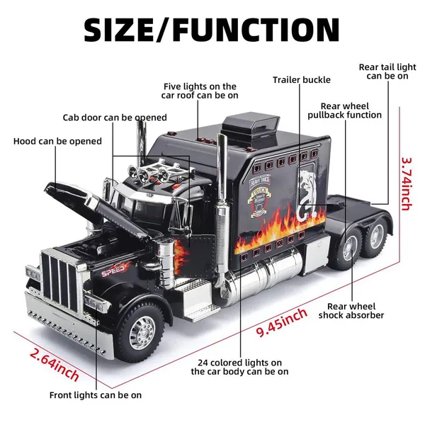 Semi Truck Toys For Boy Heavy Trucks,Metal Diecast Trucks Model Pull Back Cars With Light And Sound,Truck And Trailer Toys For Boys,Toy Trucks For Boys Age 4-8