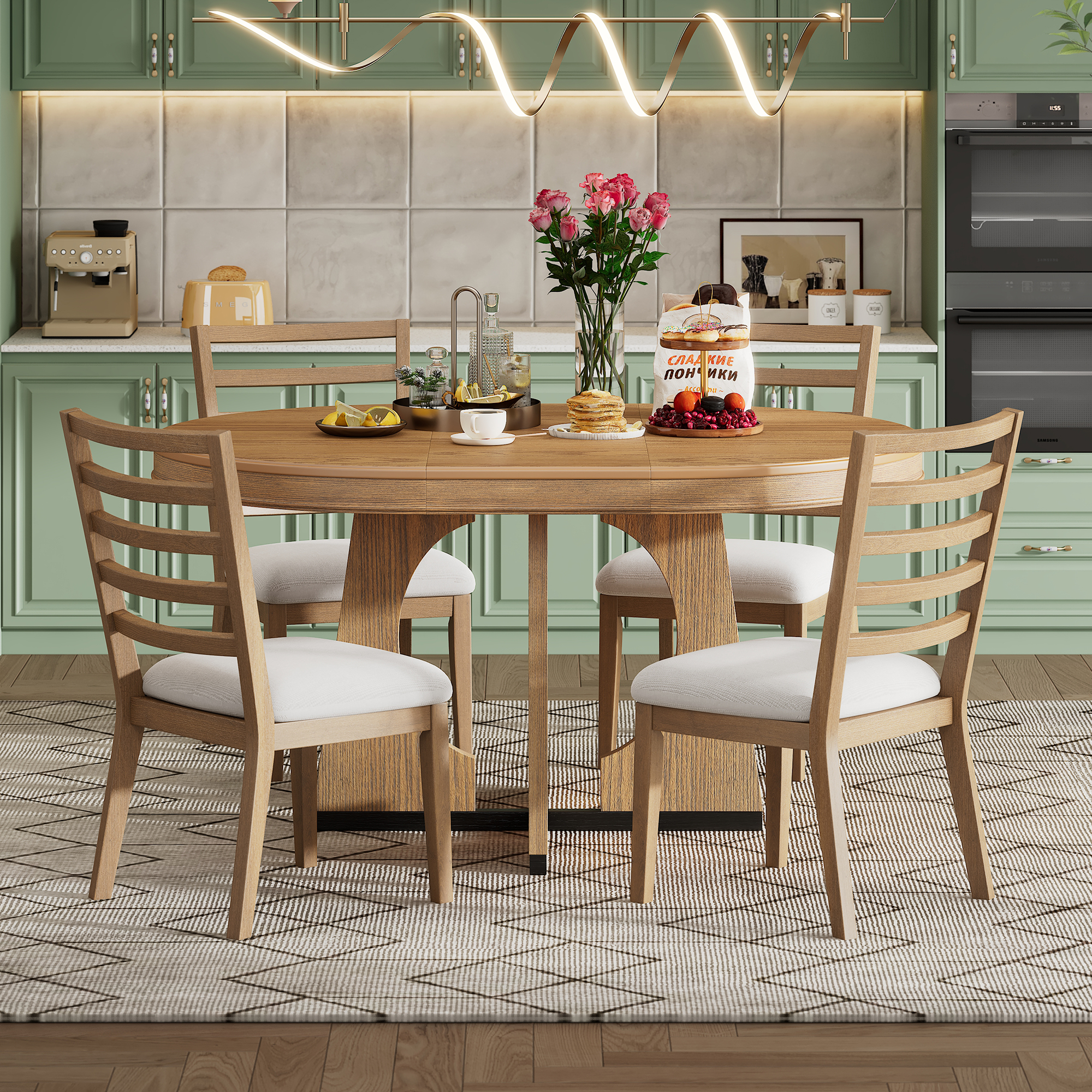 TREXM Round Dining Table for 4 with Chairs Set Extendable Dining — photo 3