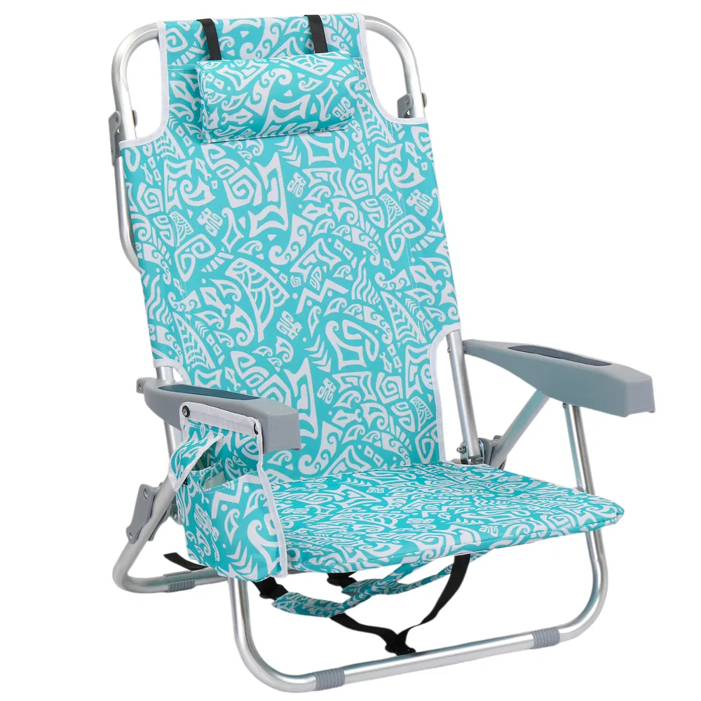 1 PCS Aluminum Beach Chair, 8.5 Inch Seat Height Teal Tribal Pattern, Adjustable Folding Chair With…