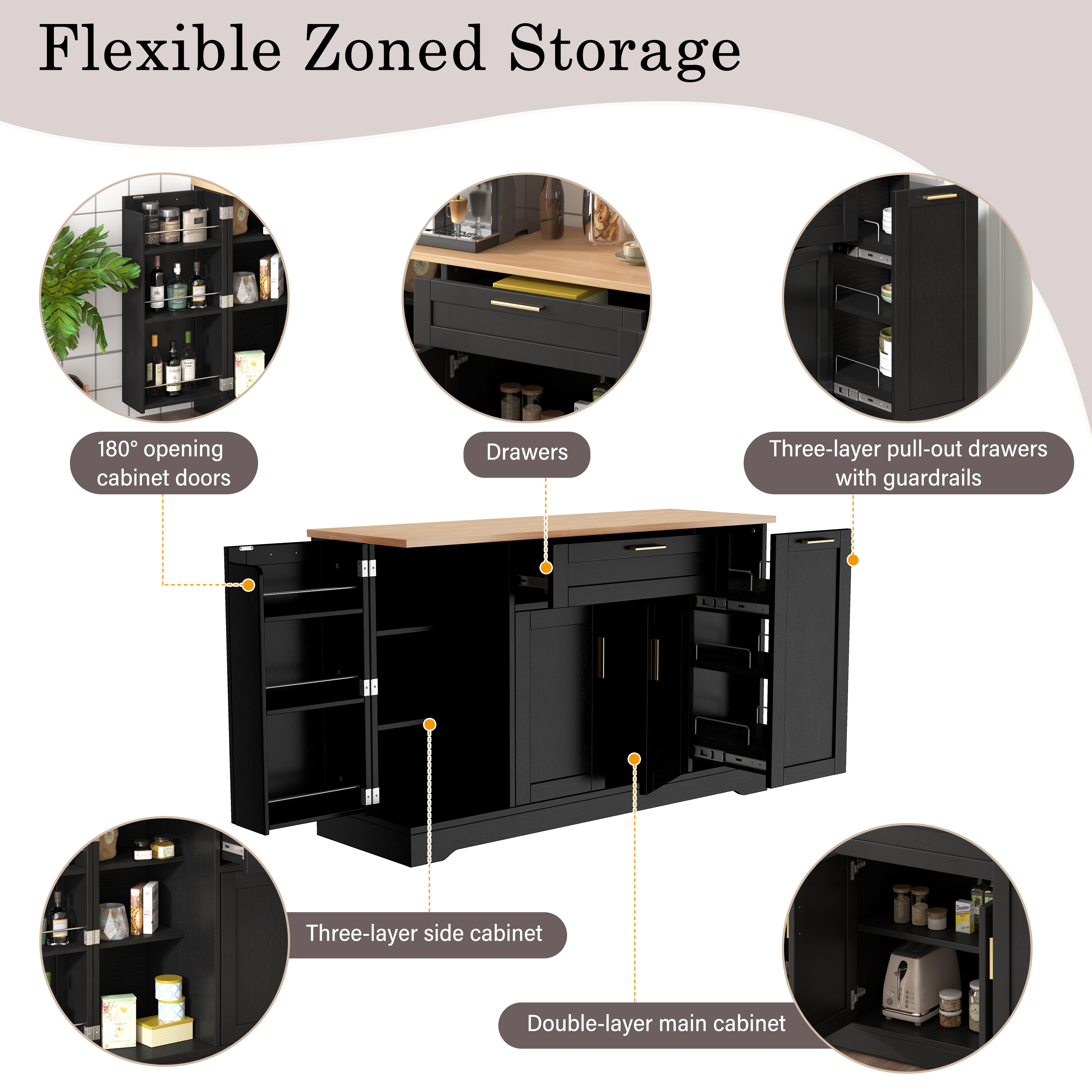 Trexm Multi-functional Sideboard With Extendable Dining Table_voghion.com