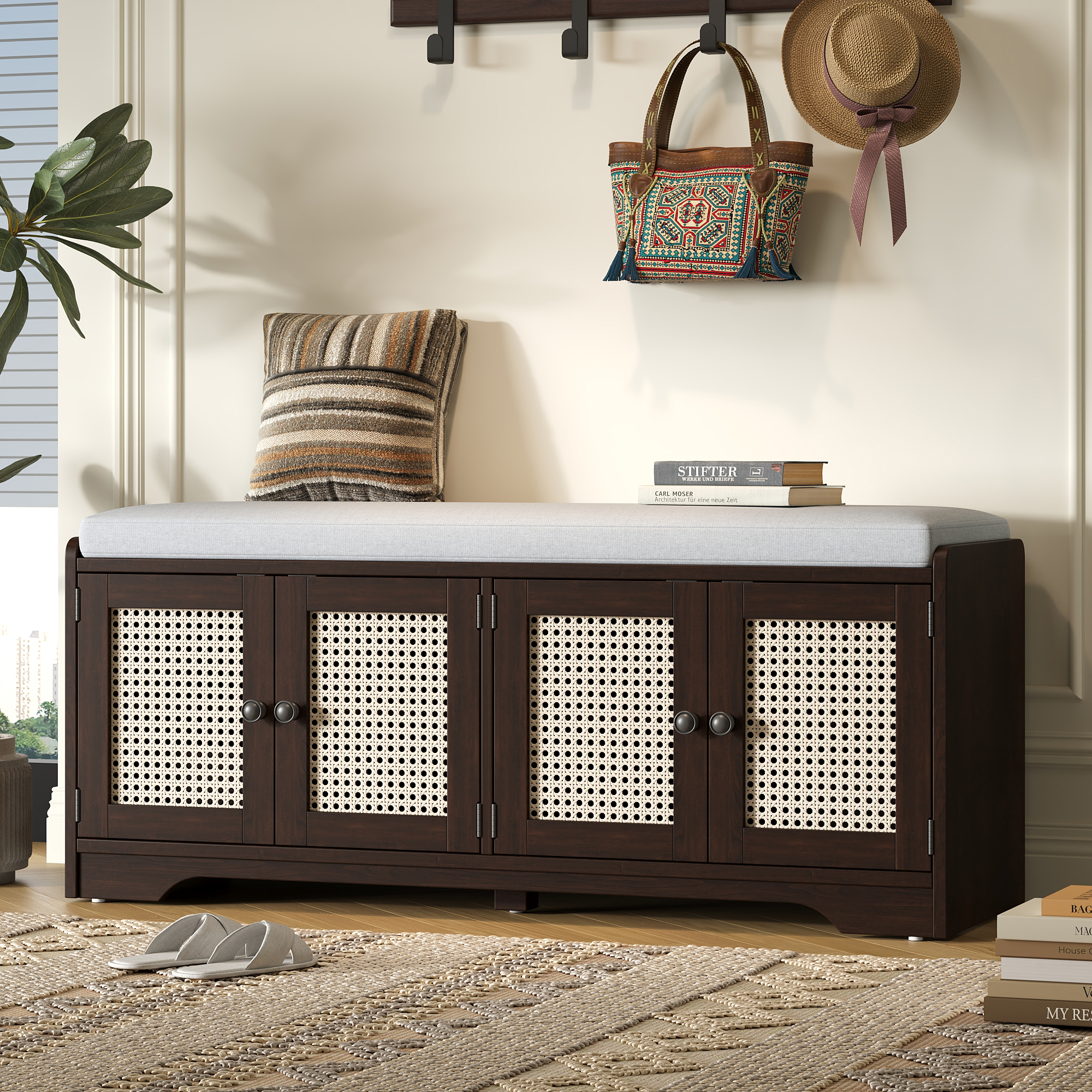 Wood Storage Bench with Cushion