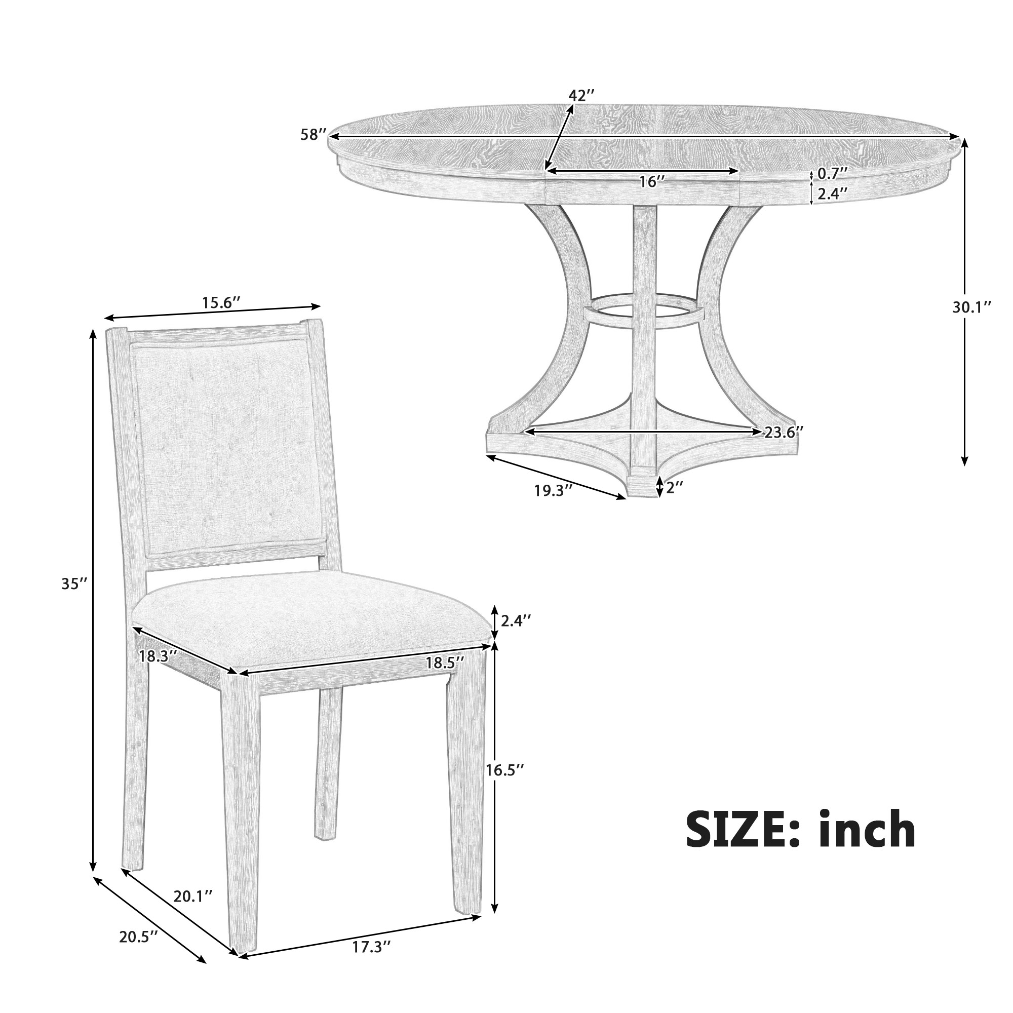 TREXM 5-Piece Retro Functional Dining Table Set Extendable Round β photo 3