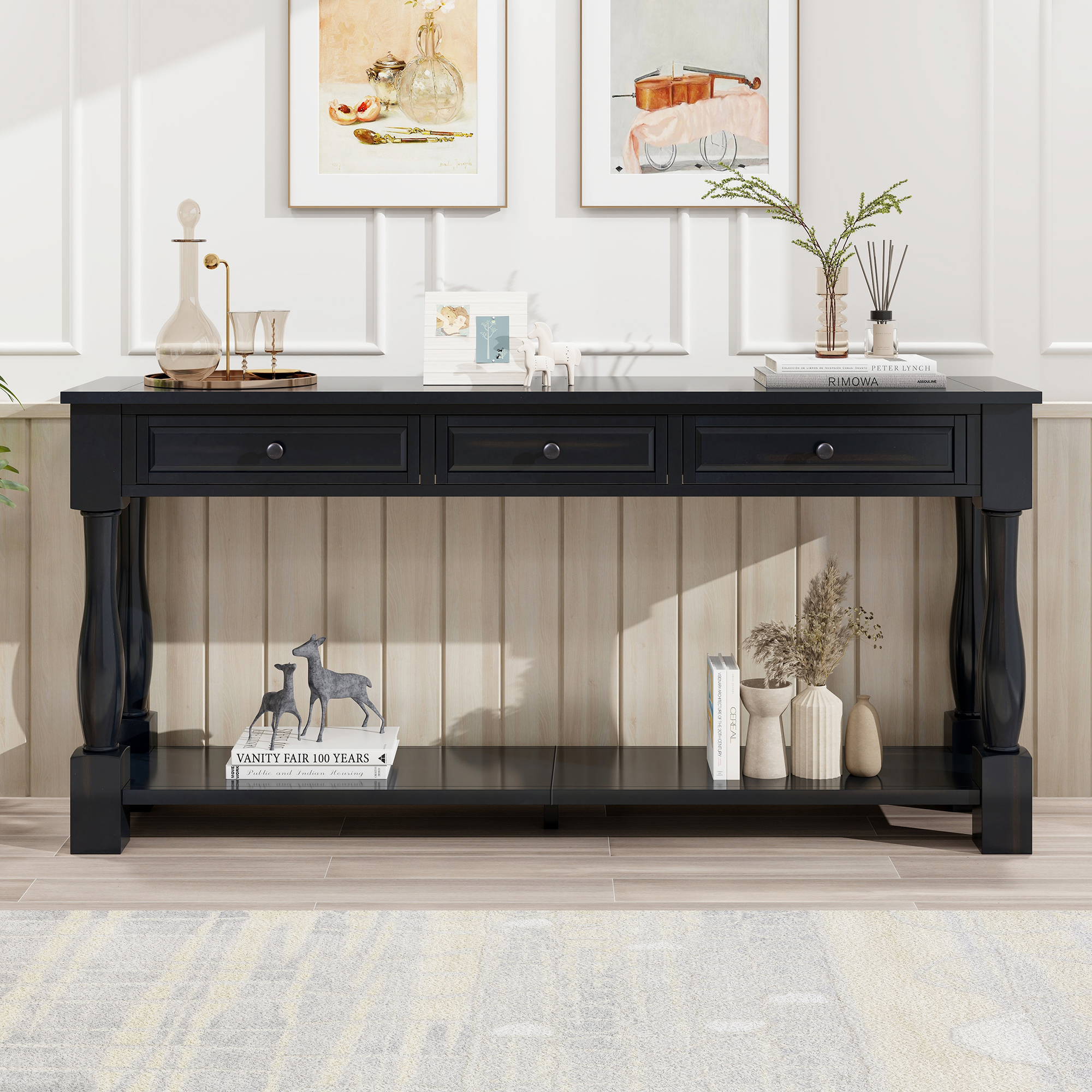 Wood Console Table with Drawers