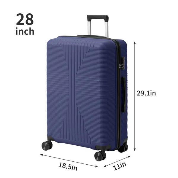 Non-TSA Customs Lock 3-in-1 PP Trolley Case, 20in, 24in, 28in, PP, Navy Blue
