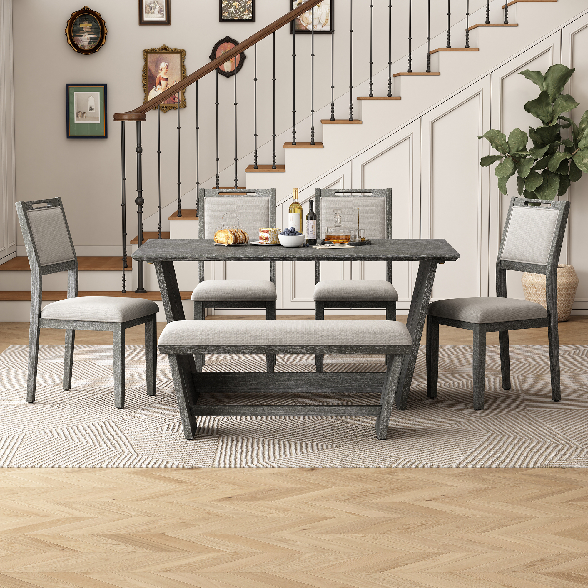 TREXM 6-Piece Retro Dining Table Set for 6 60 Wood Kitchen Table — photo 2